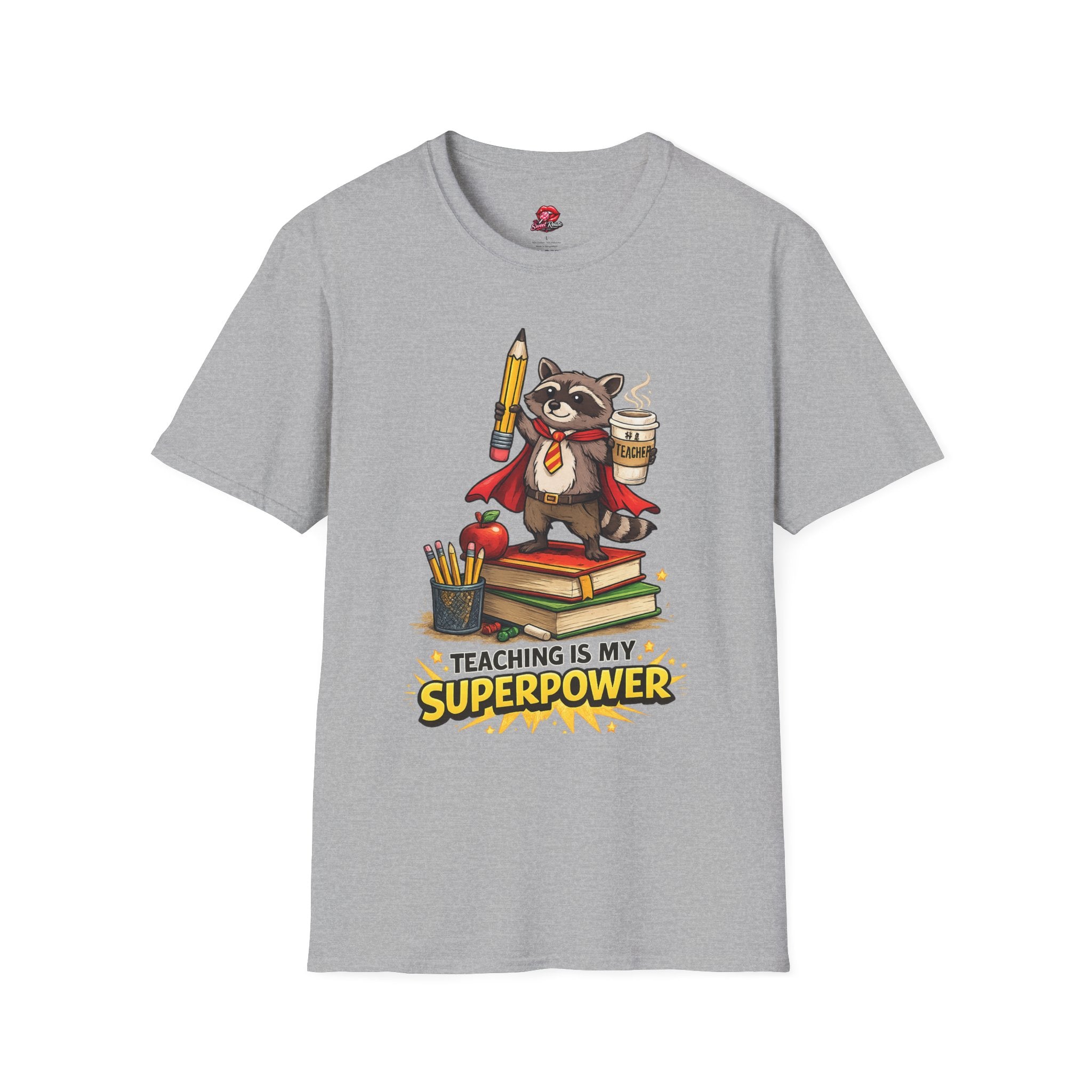 Teaching Is My Superpower Raccoon Teacher T-Shirt | Funny Teacher Shirt | Cute Woodland Classroom Tee | Teacher Appreciation Gift