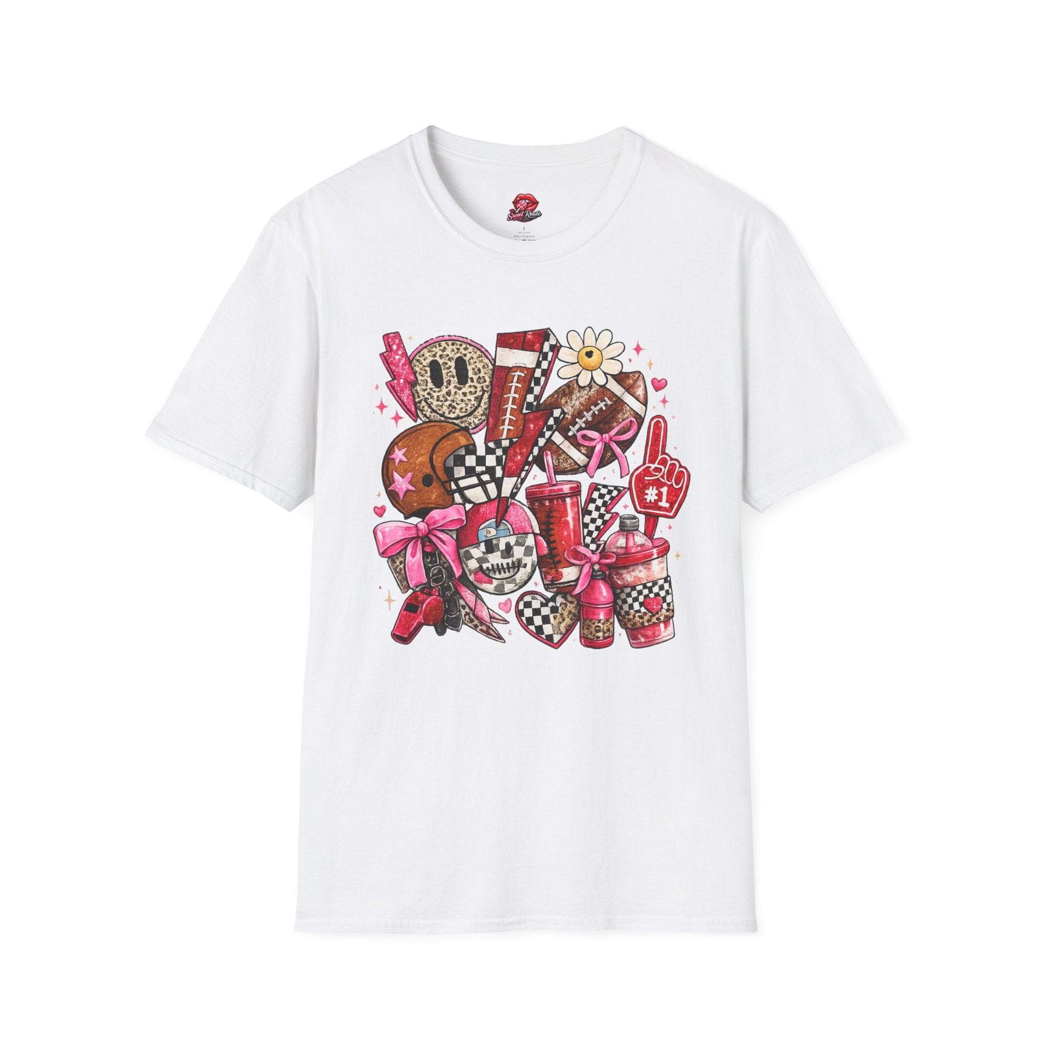Cute Sports College T-Shirt | Cheer & Football Game Day Graphic Tee | Pink Coquette Sports Shirt