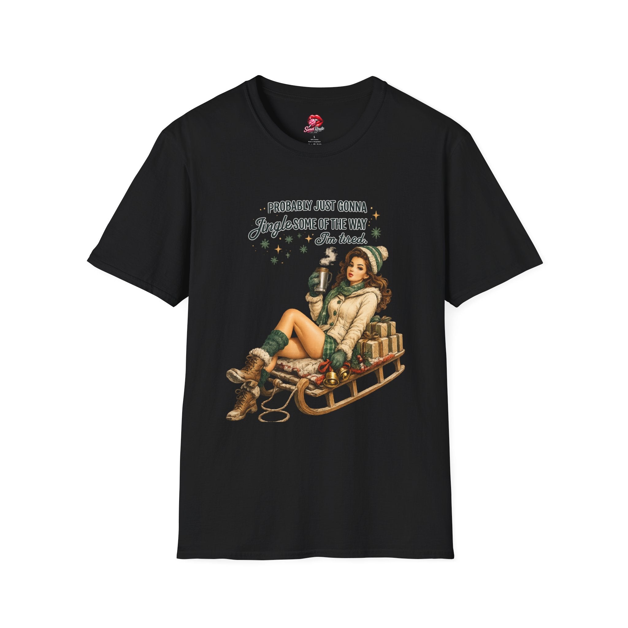Jingle Some of the Way Vintage Pinup Sleigh T-Shirt