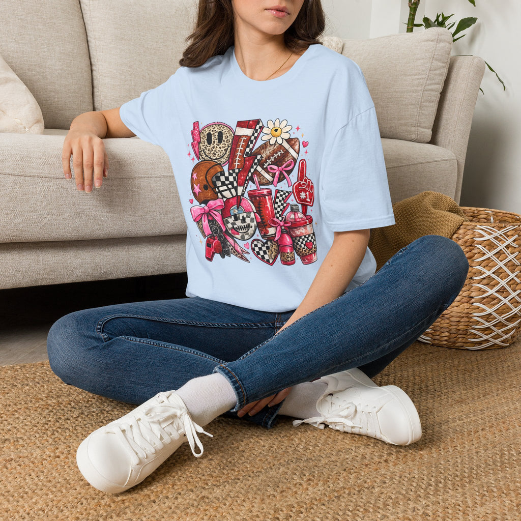 Cute Sports College T-Shirt | Cheer & Football Game Day Graphic Tee | Pink Coquette Sports Shirt