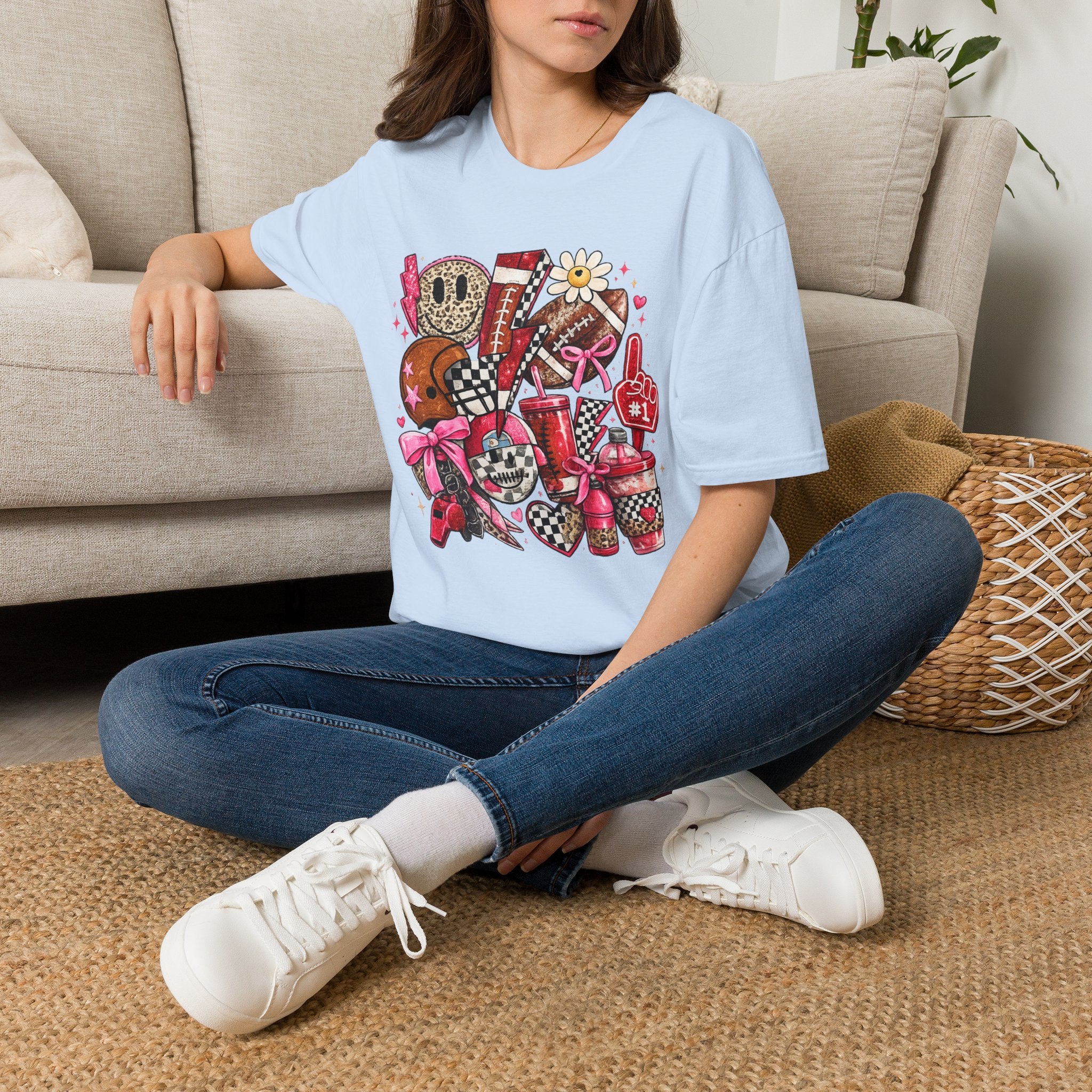 Cute Sports College T-Shirt | Cheer & Football Game Day Graphic Tee | Pink Coquette Sports Shirt