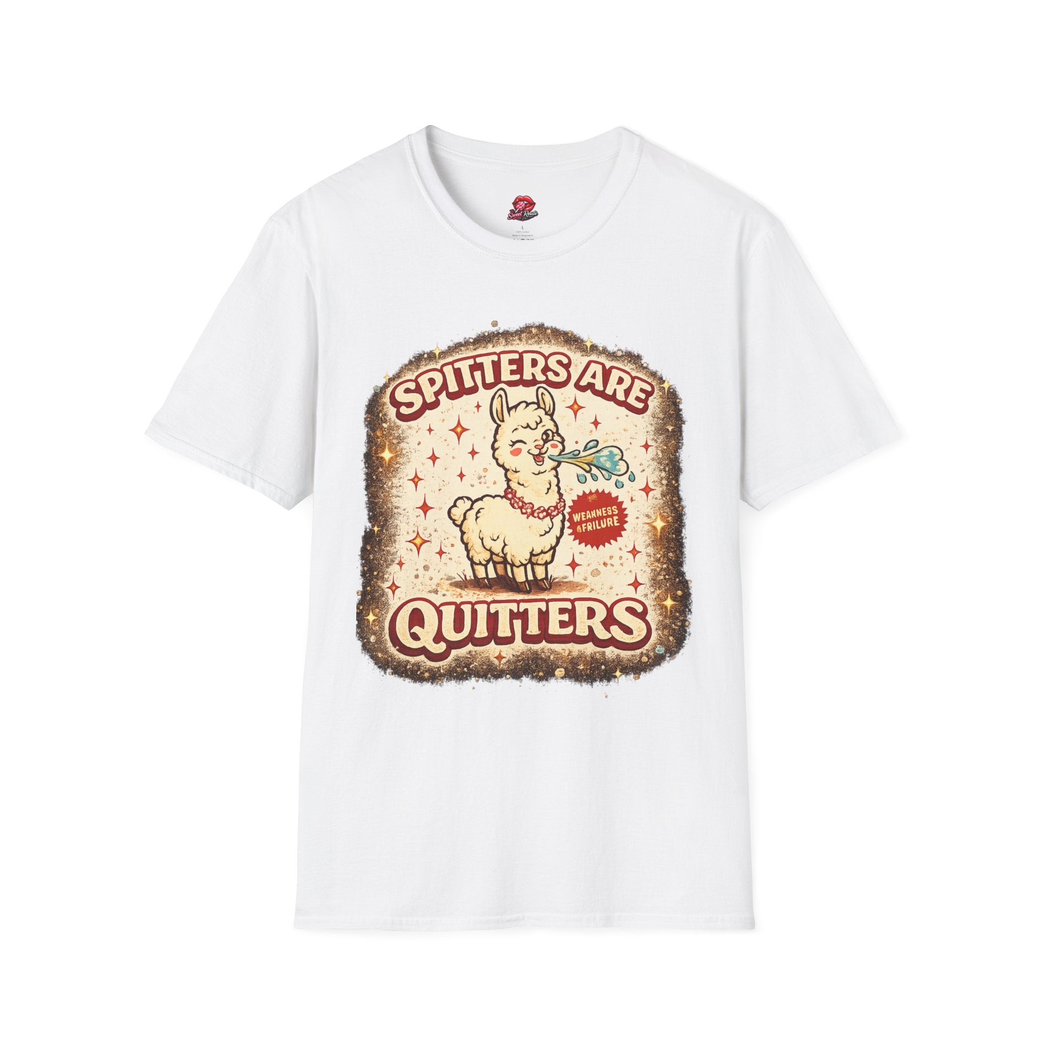 T-Shirt — "Spitters Are Quitters" Funny Llama Graphic Tee, Retro Vintage Vibe