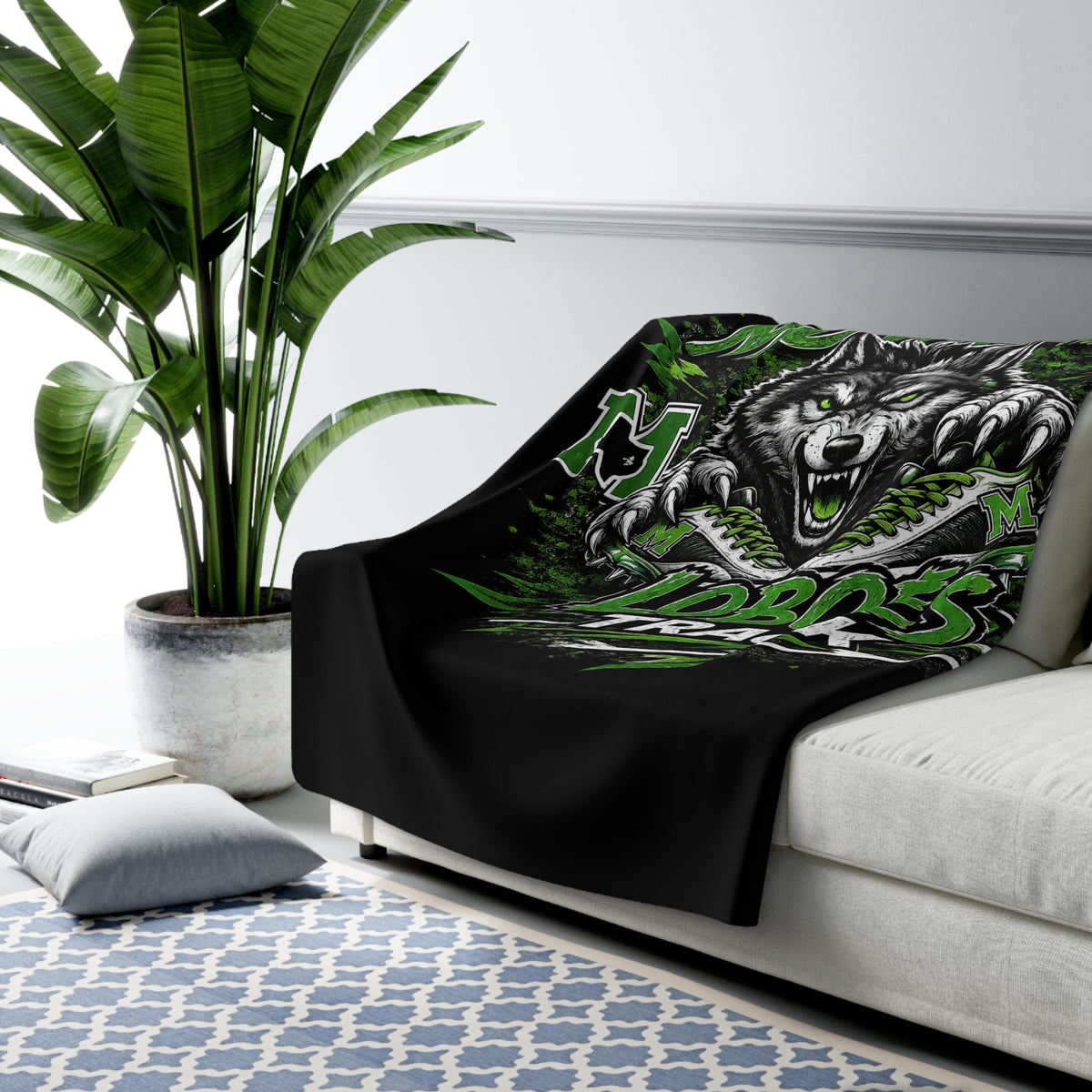 Monahans Loboes Track Sherpa Fleece Blanket