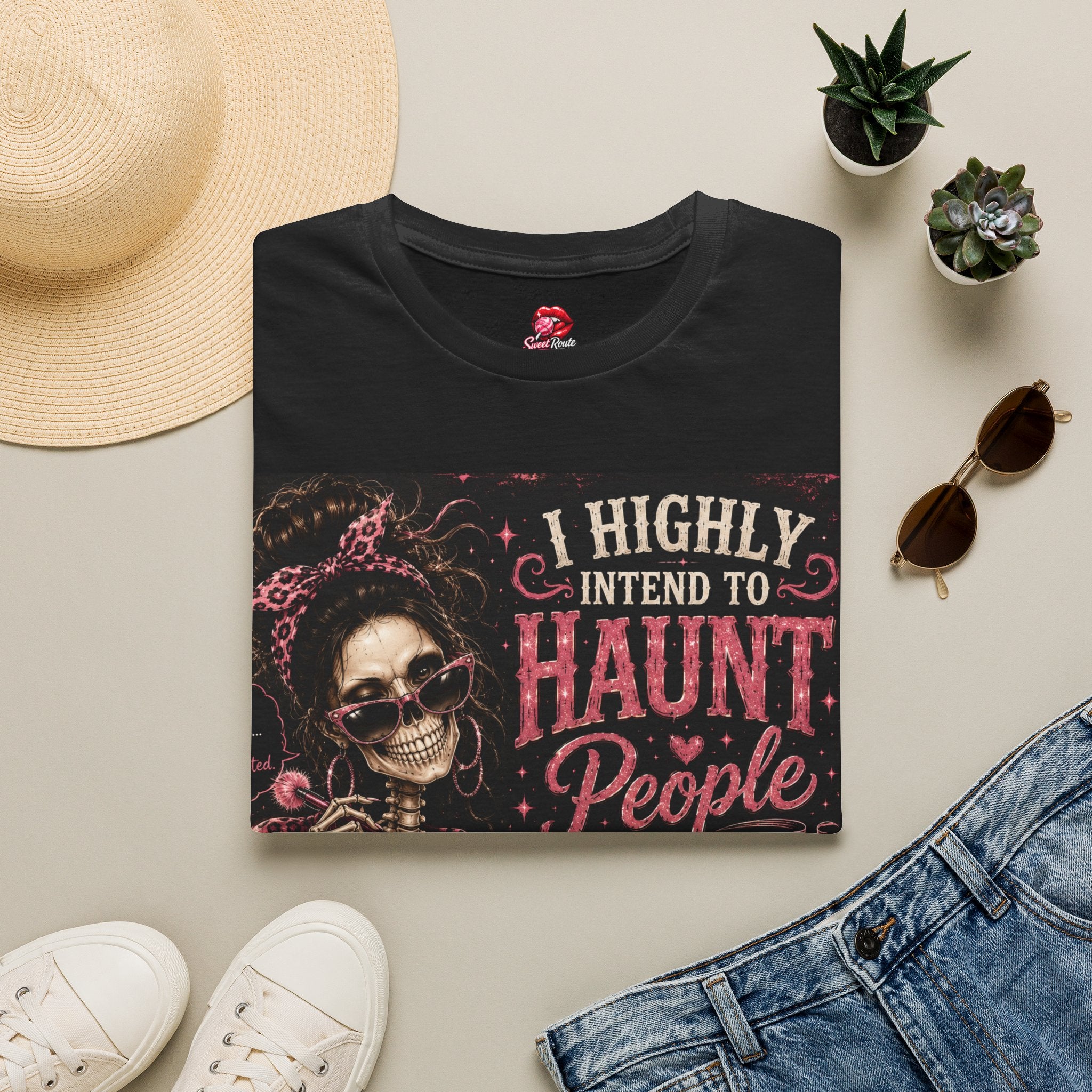 I Highly Intend to Haunt People T-Shirt | Funny Skeleton Halloween Shirt | Spooky Quote Graphic Tee | Gothic Halloween Tee | Skeleton Lover Gift