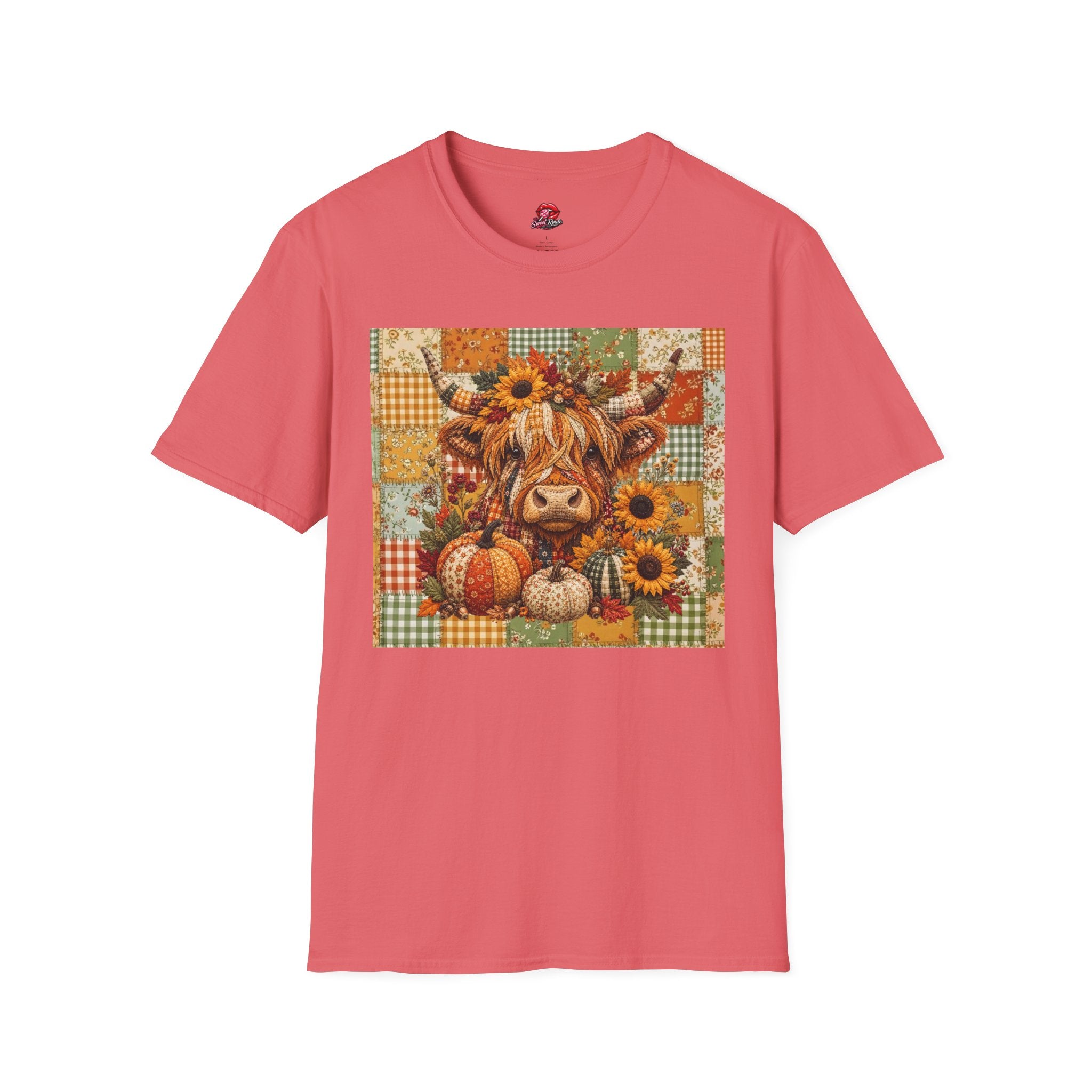 Autumn Patchwork Highland Cow T-Shirt