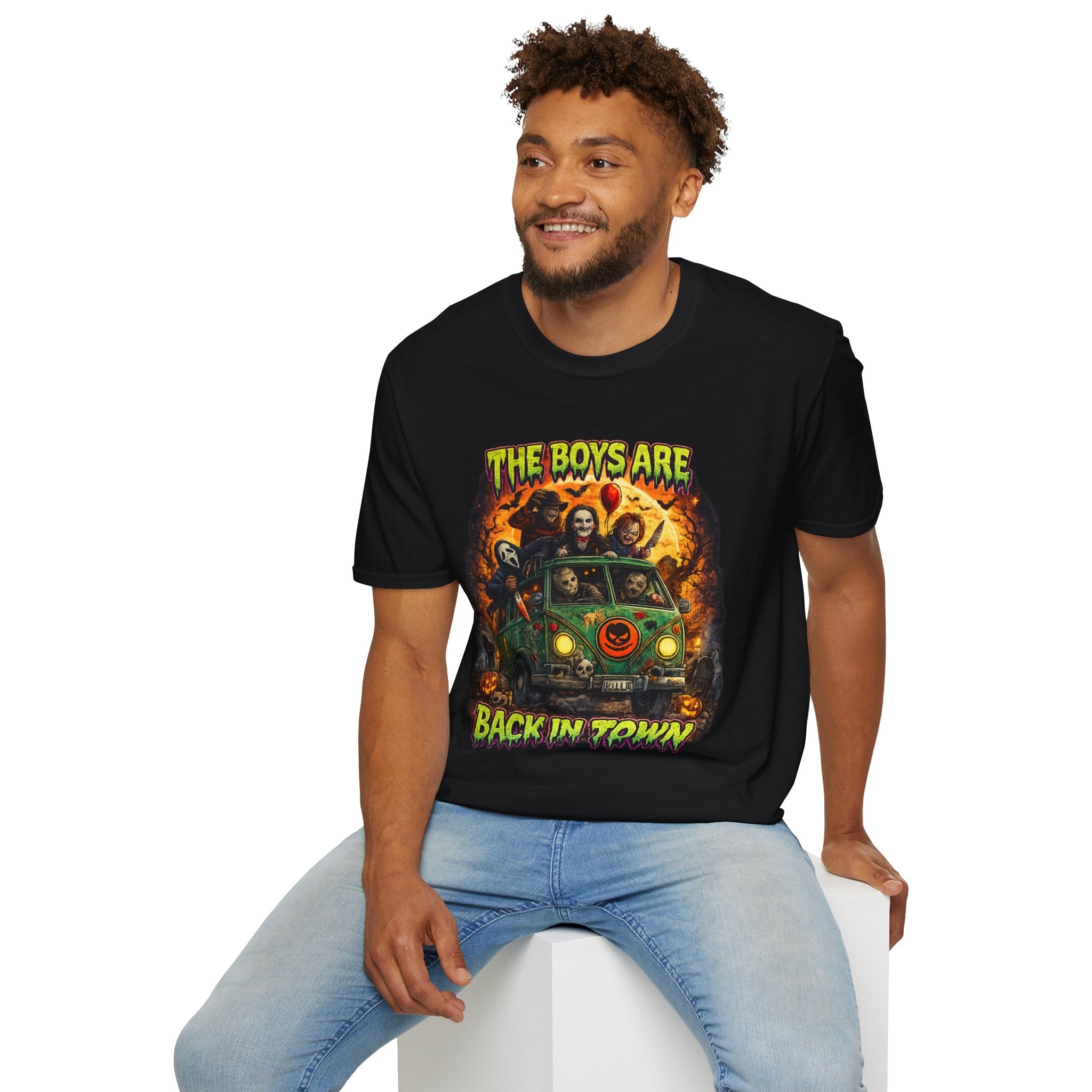 The Boys Are Back in Town Horror Shirt | Retro Horror Movie Icons T-Shirt | Vintage Halloween Graphic Tee | Spooky Slasher Fan Shirt
