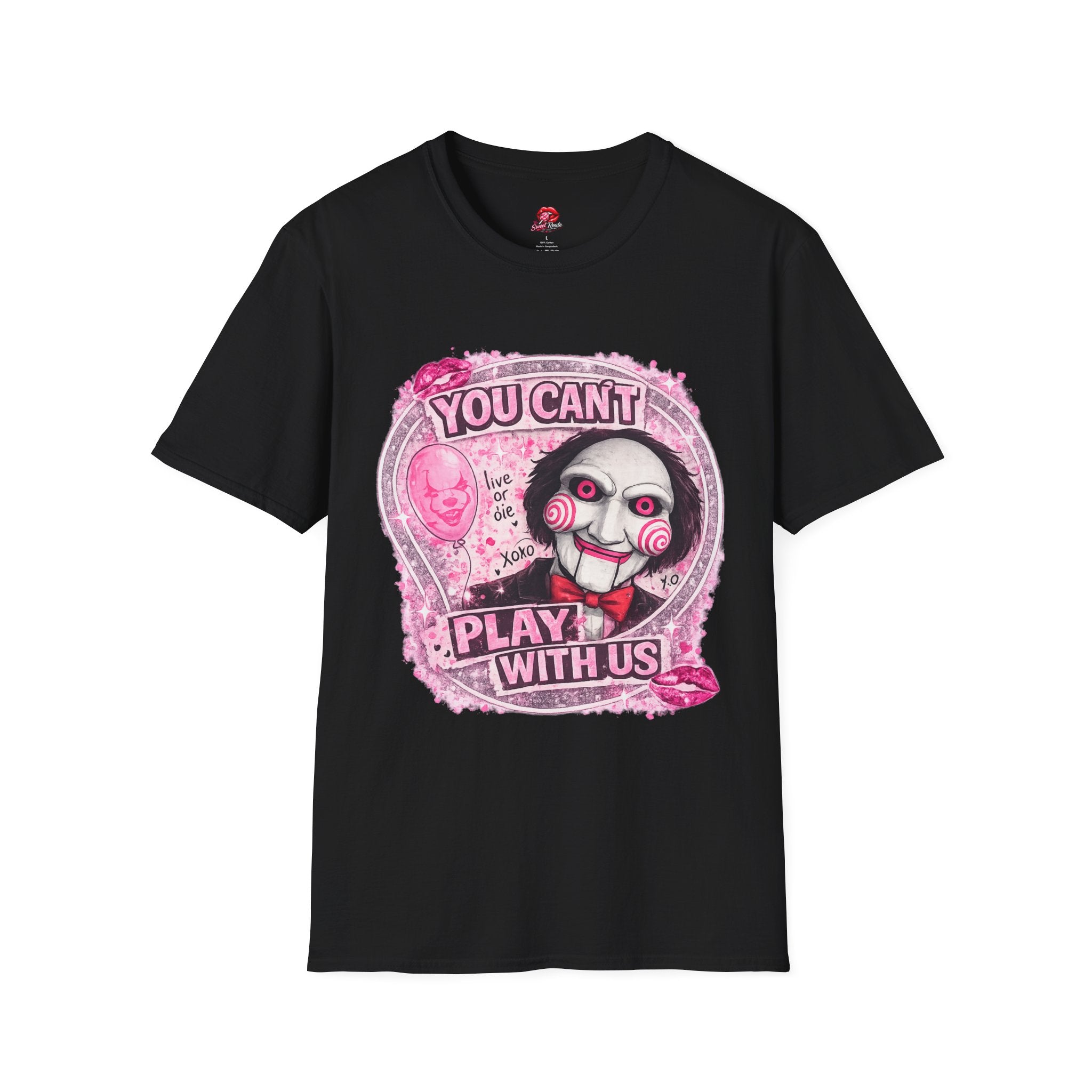 You Can’t Play With Us Horror T-Shirt | Pink Jigsaw Doll Inspired Graphic Tee | Cute Spooky Halloween Shirt