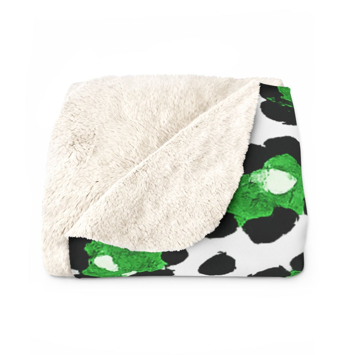 Loboes Texas Sherpa Fleece Blanket — Green Leopard Print Cozy Throw