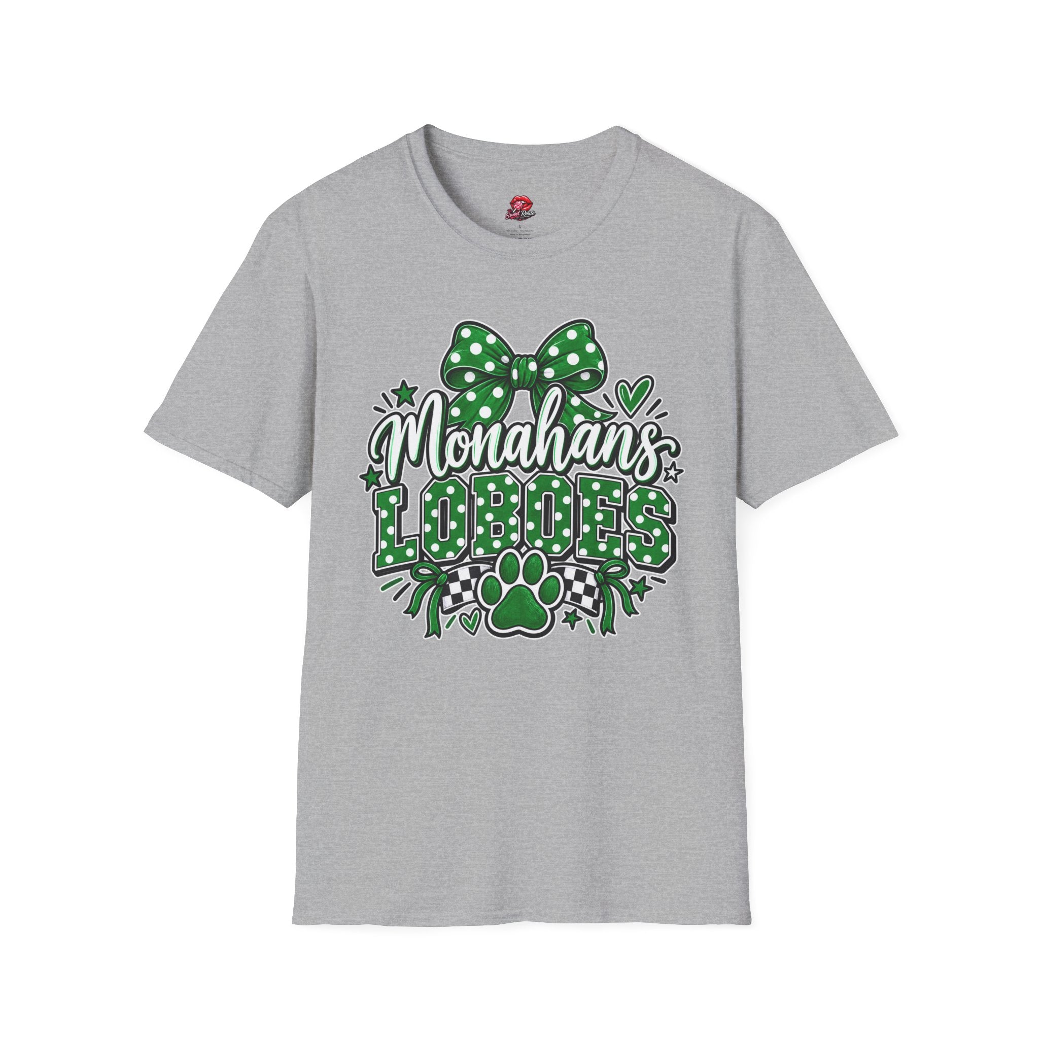 Monahan's Lobos Green Polka Dot Bow T-Shirt