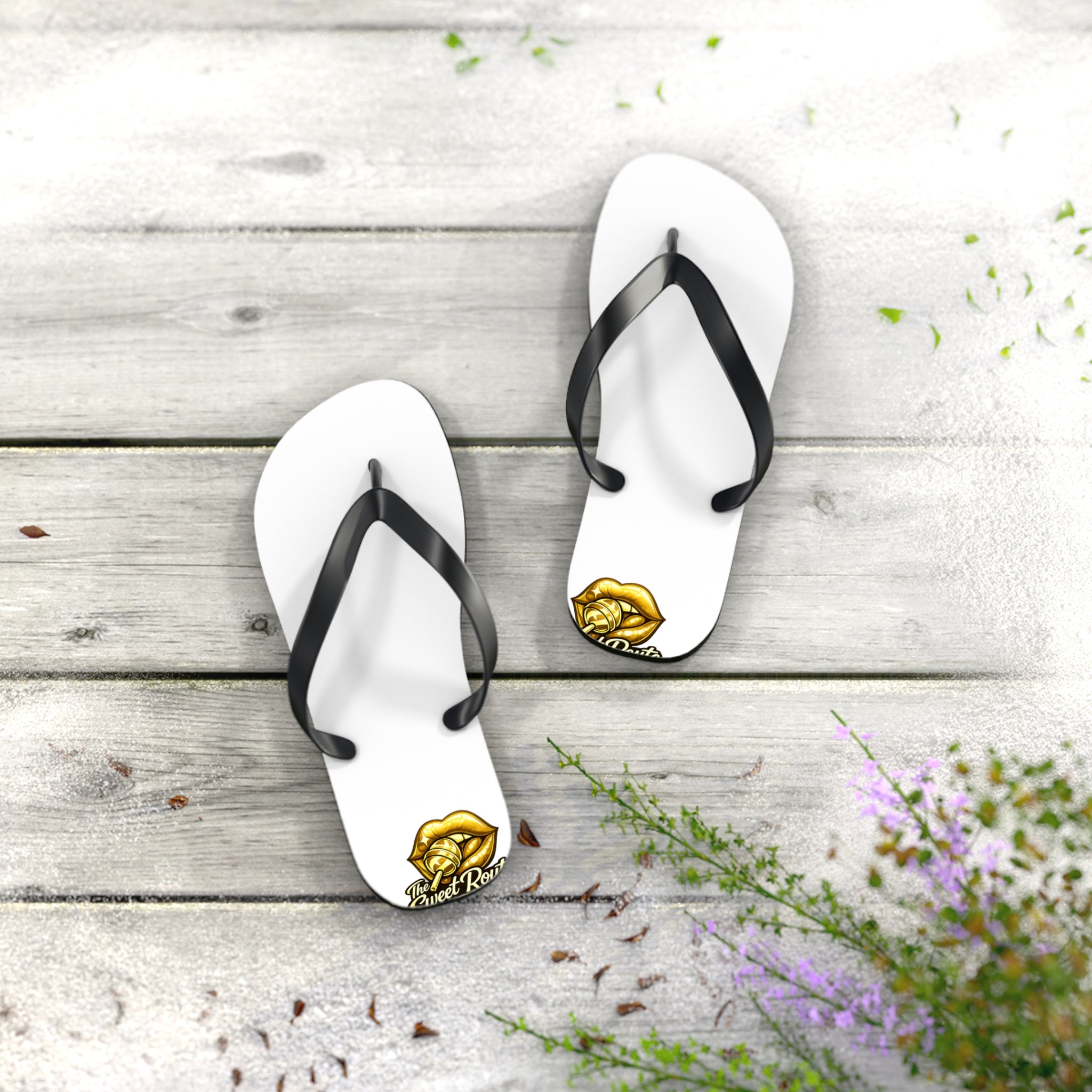 Gold Sweet Route Logo Beach Sandals