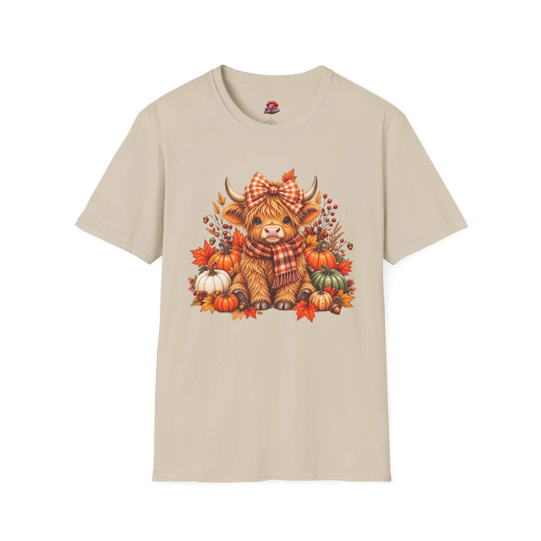 Cute Fall Cow with Pumpkins & Plaid Bow Tee