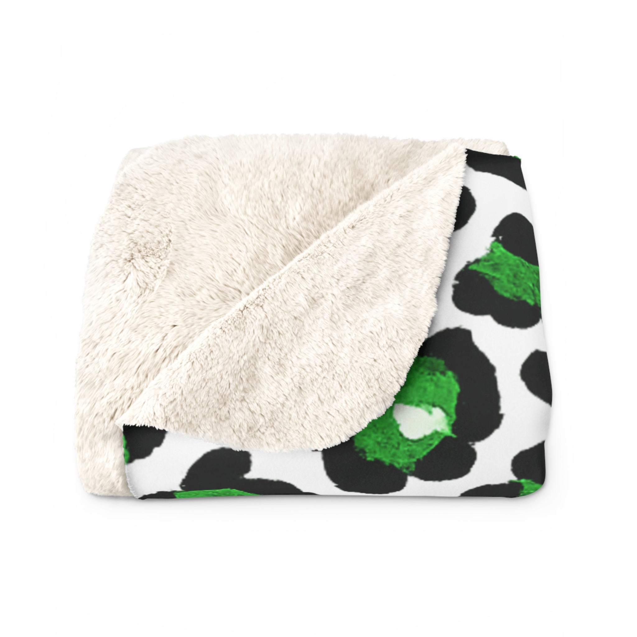 Loboes Sherpa Fleece Blanket — Pink M Letter on Green Leopard Print, Cozy Soft Throw