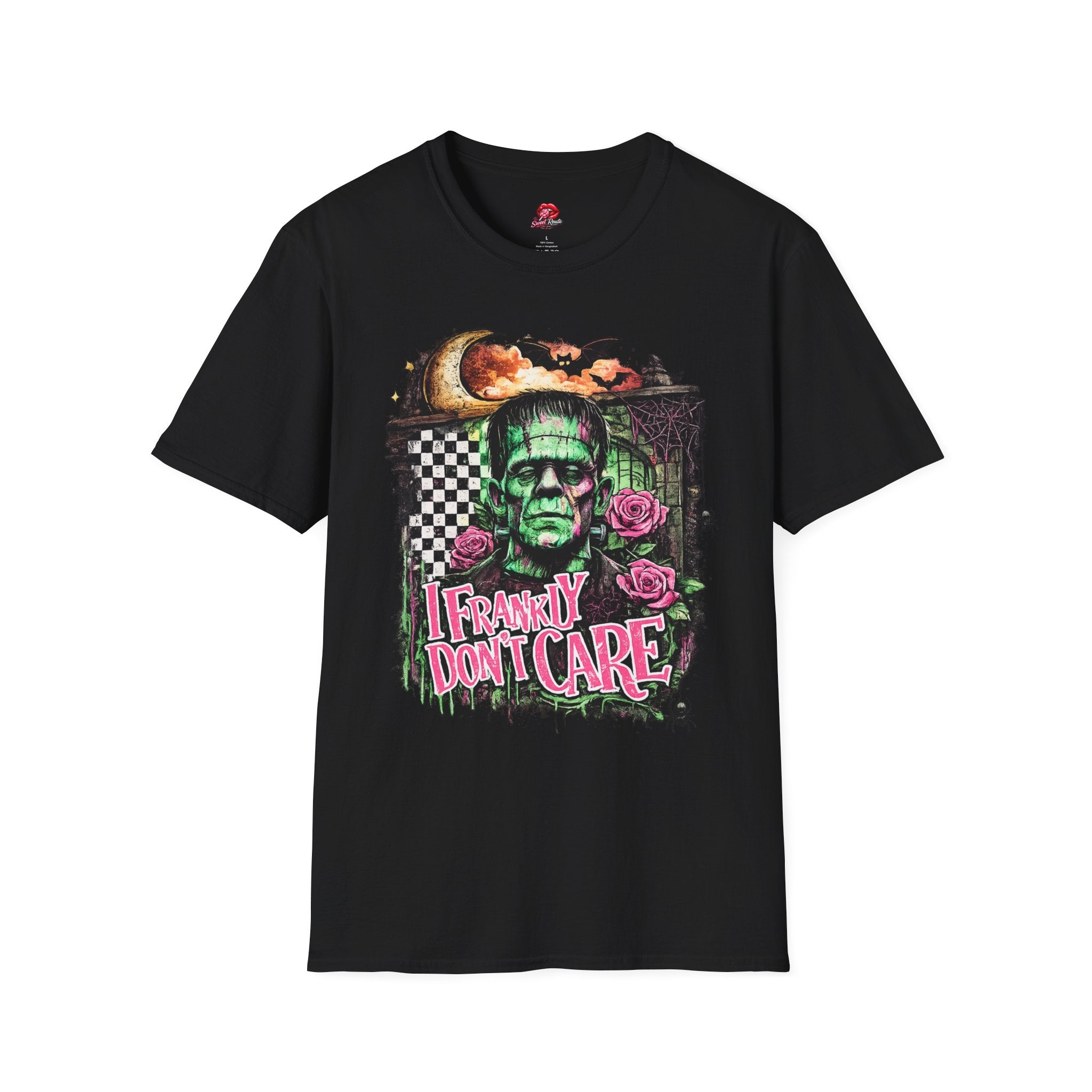 Frankly Don’t Care Frankenstein T-Shirt | Funny Halloween Monster Graphic Tee | Retro Spooky Frankenstein Shirt | Halloween Gift