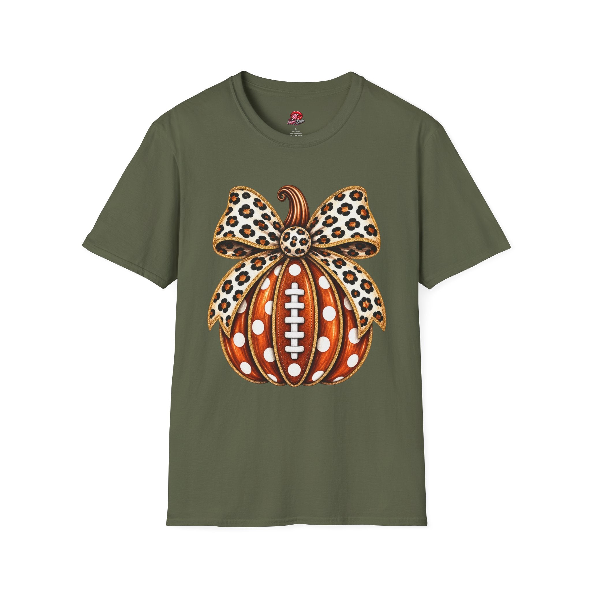 Leopard Bow Football Pumpkin T-Shirt