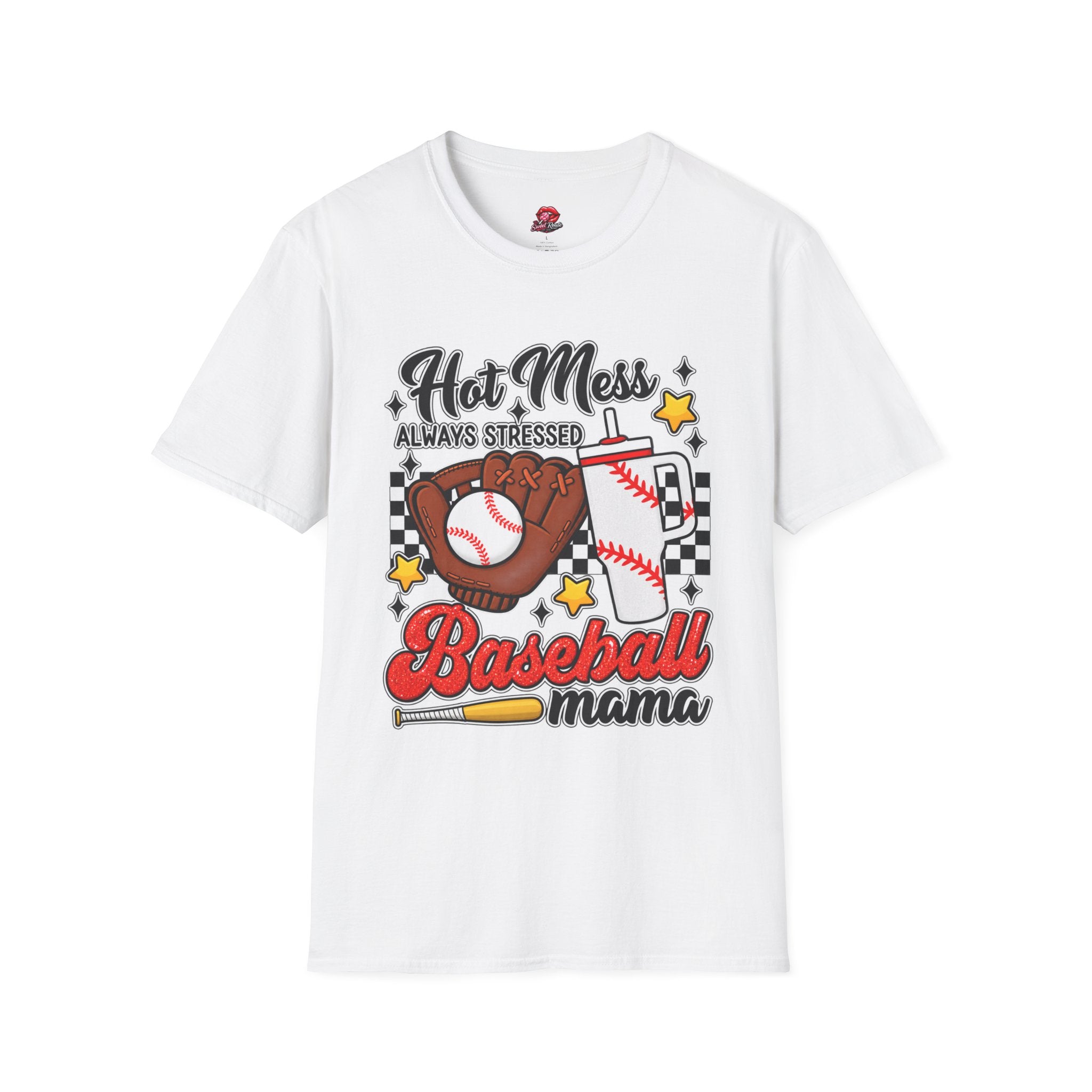Hot Mess, Always Stressed Baseball Mom Tee