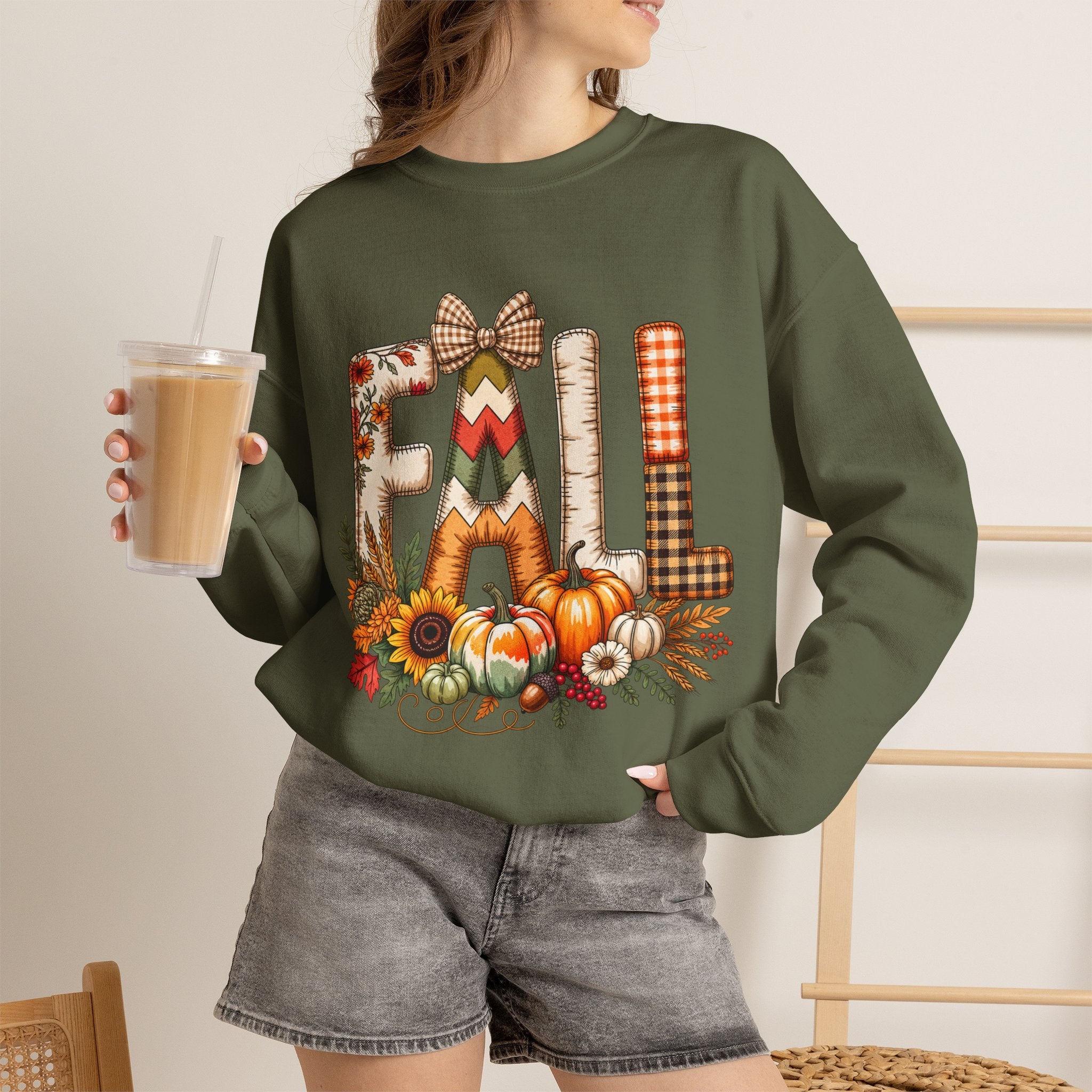 Autumn Pumpkins & Plaid Lettering Crewneck