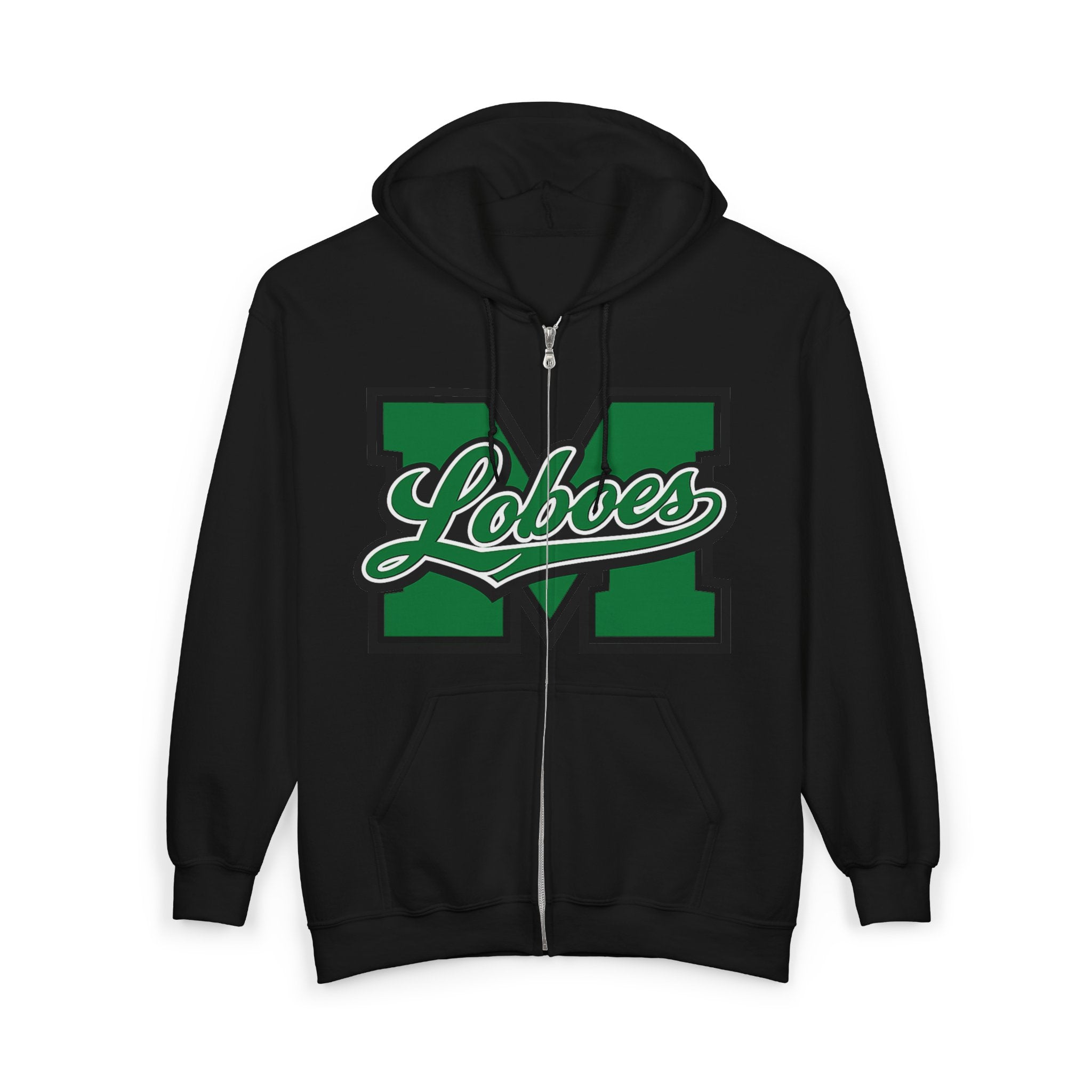 Green Block Letter Varsity Style Full-Zip Sweatshirt