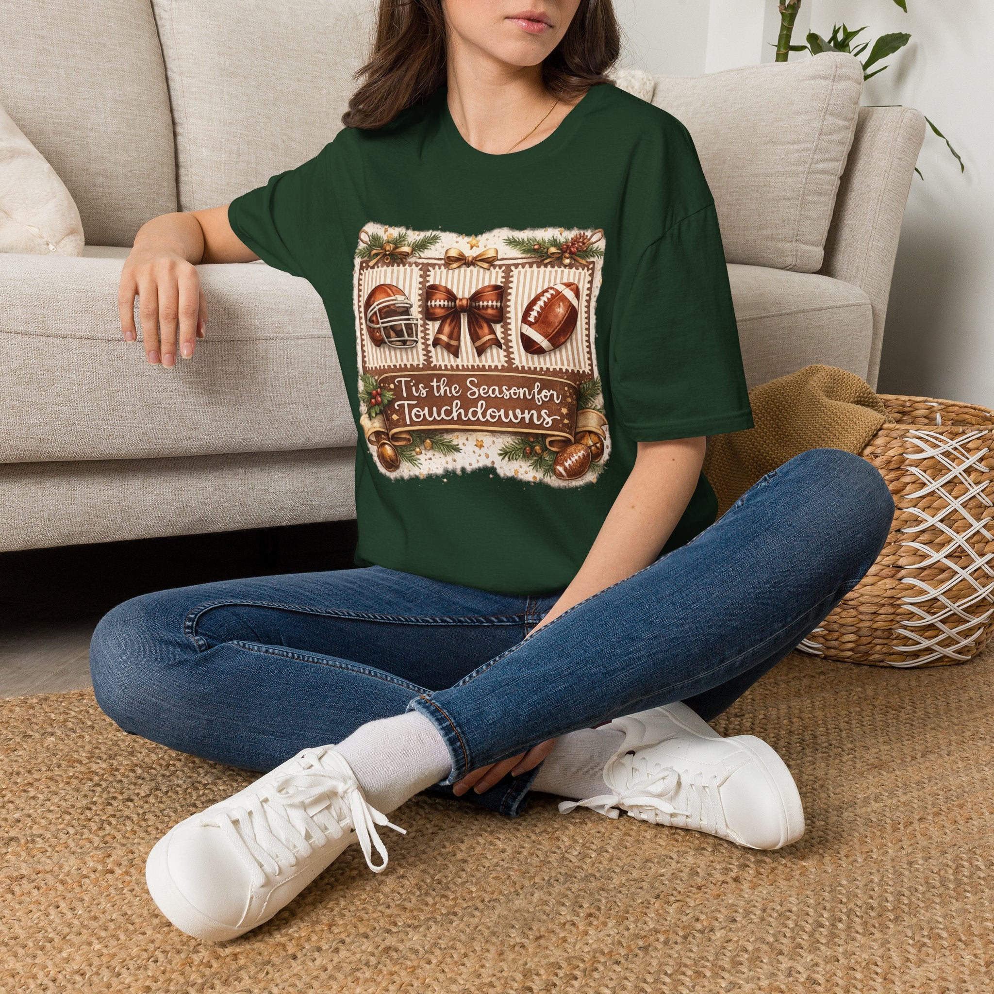 ’Tis the Season for Touchdowns Football Christmas T-Shirt | Funny Holiday Game Day Tee | Football Fan Christmas Shirt