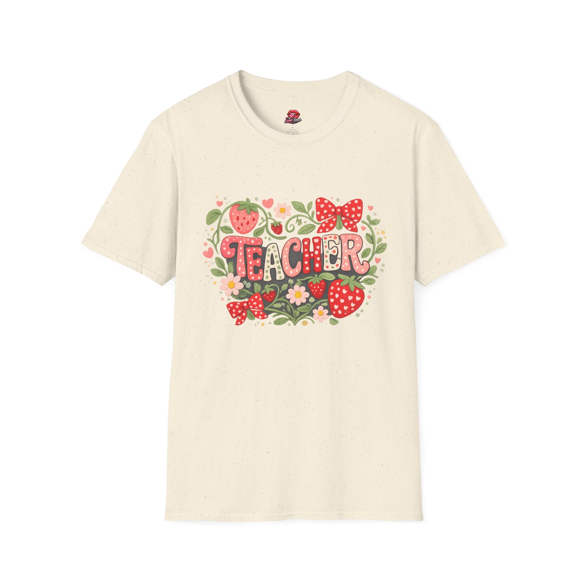 Teacher Strawberry Floral T-Shirt | Cute Coquette Teacher Shirt | Retro School Tee | Back to School Gift for Teachers