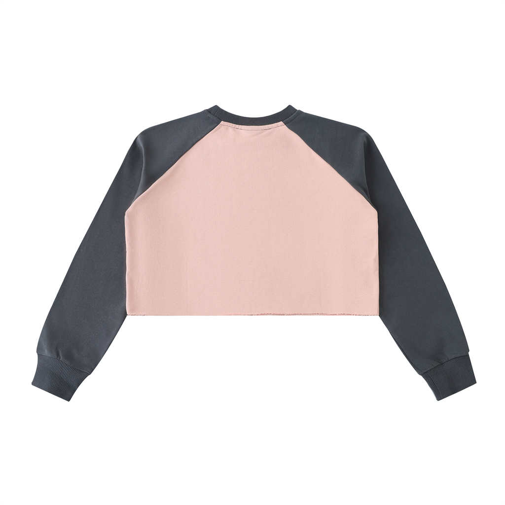 Sweet Route Raw-Hem Color-Block Raglan Crop Sweatshirt