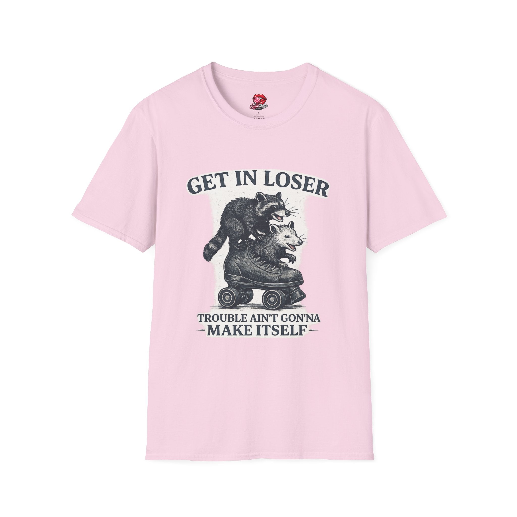Get In Loser raccoon and opossum illustration T-Shirt