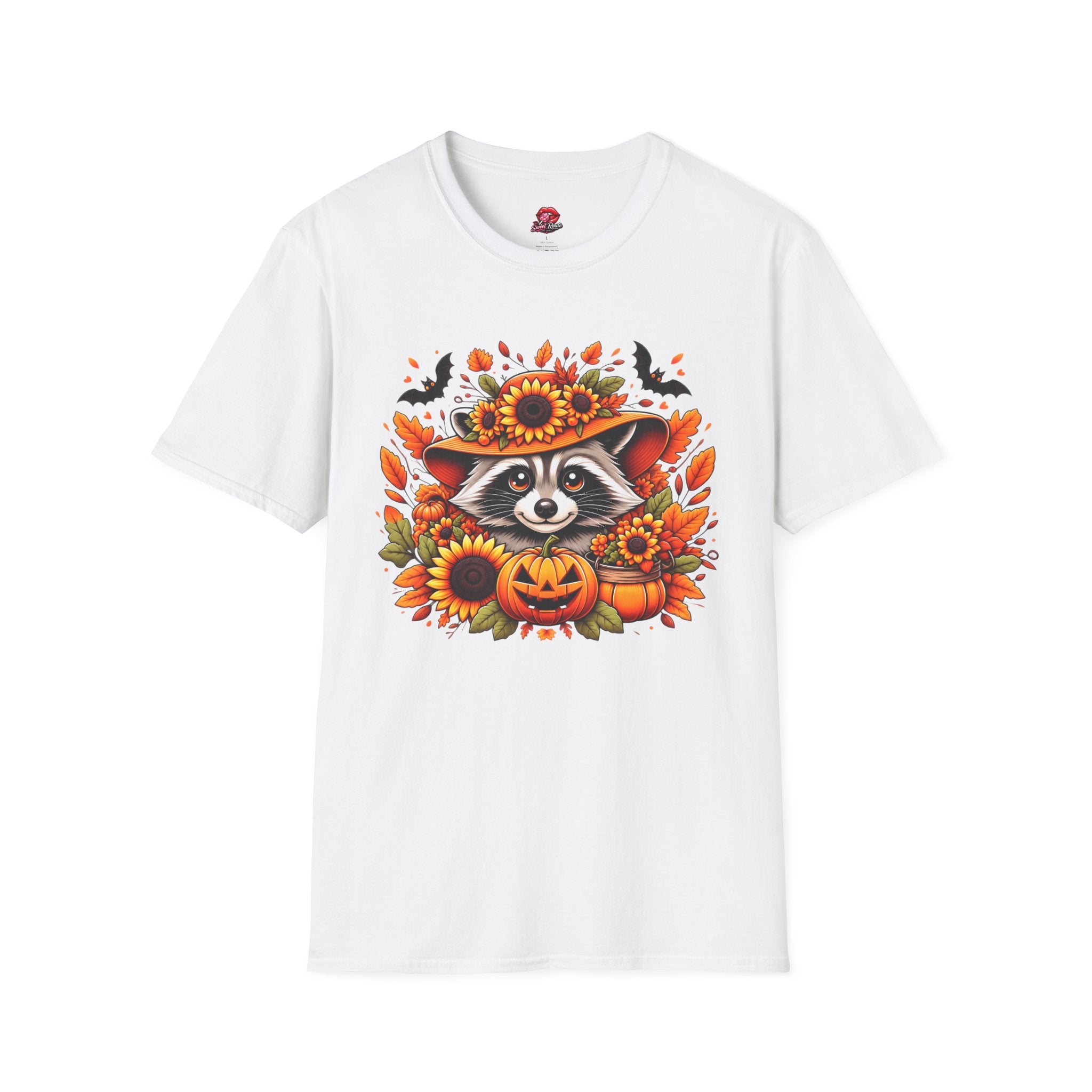 Sunflower Hat Pumpkin Fall Raccoon T-Shirt