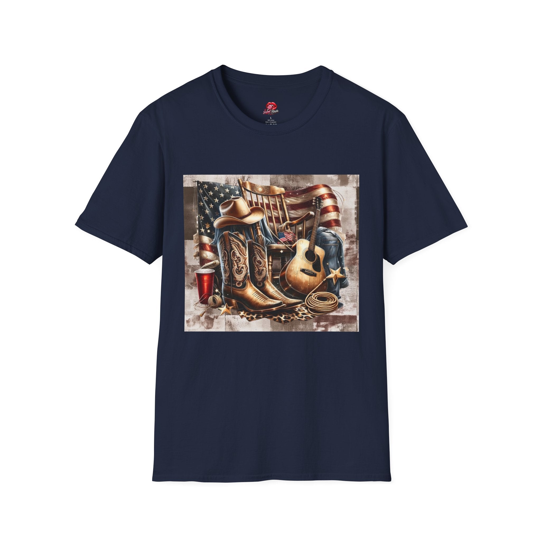 Patriotic Cowboy Boots & Flag T-Shirt