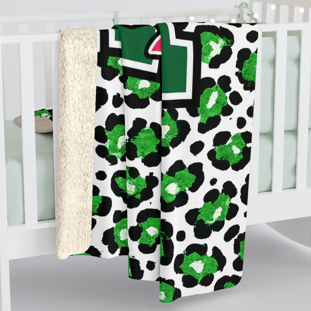 Senior 2027 Sherpa Blanket - Green Leopard Print Graduation Throw