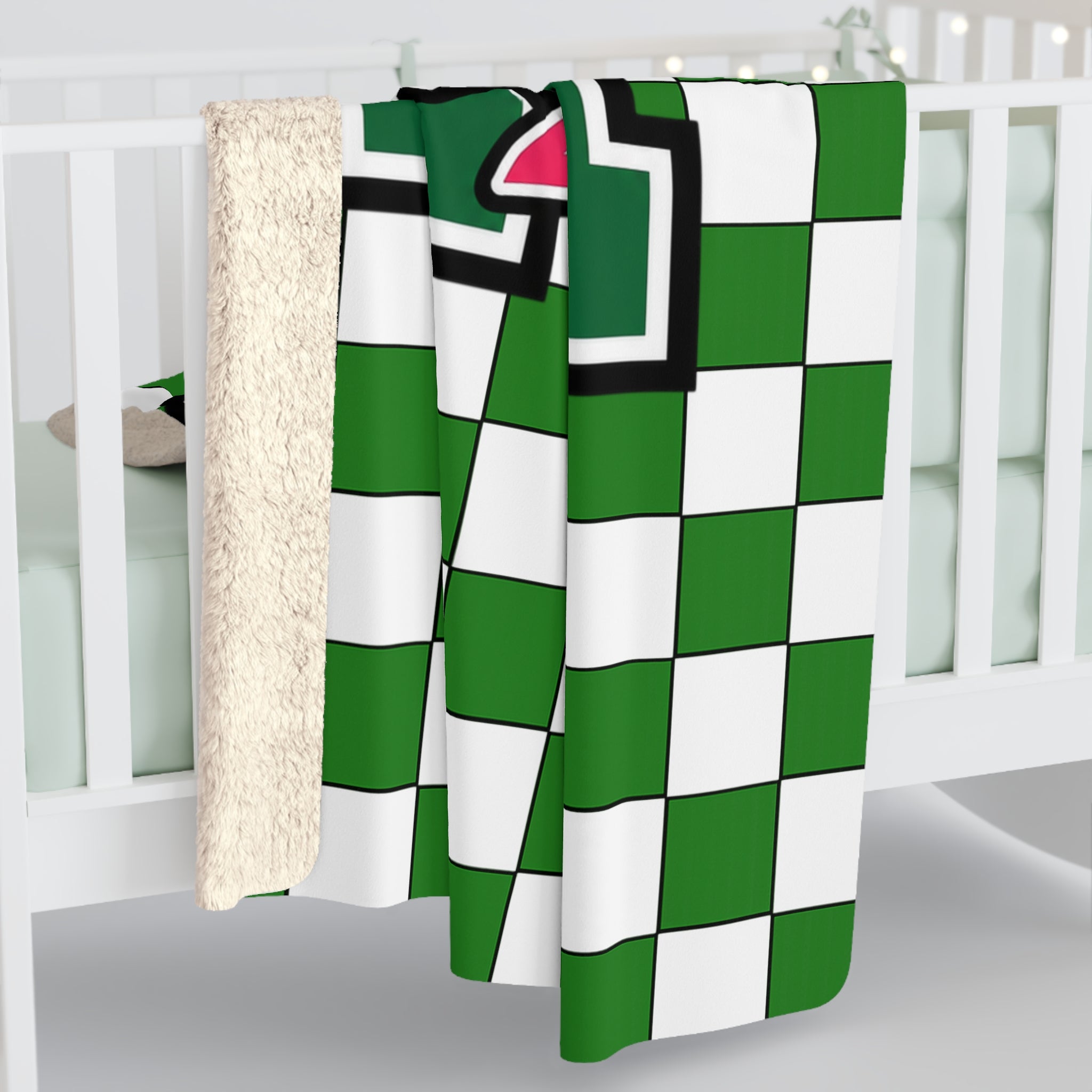 Senior 2027 Sherpa Fleece Blanket – Green Checkerboard Graduation Throw