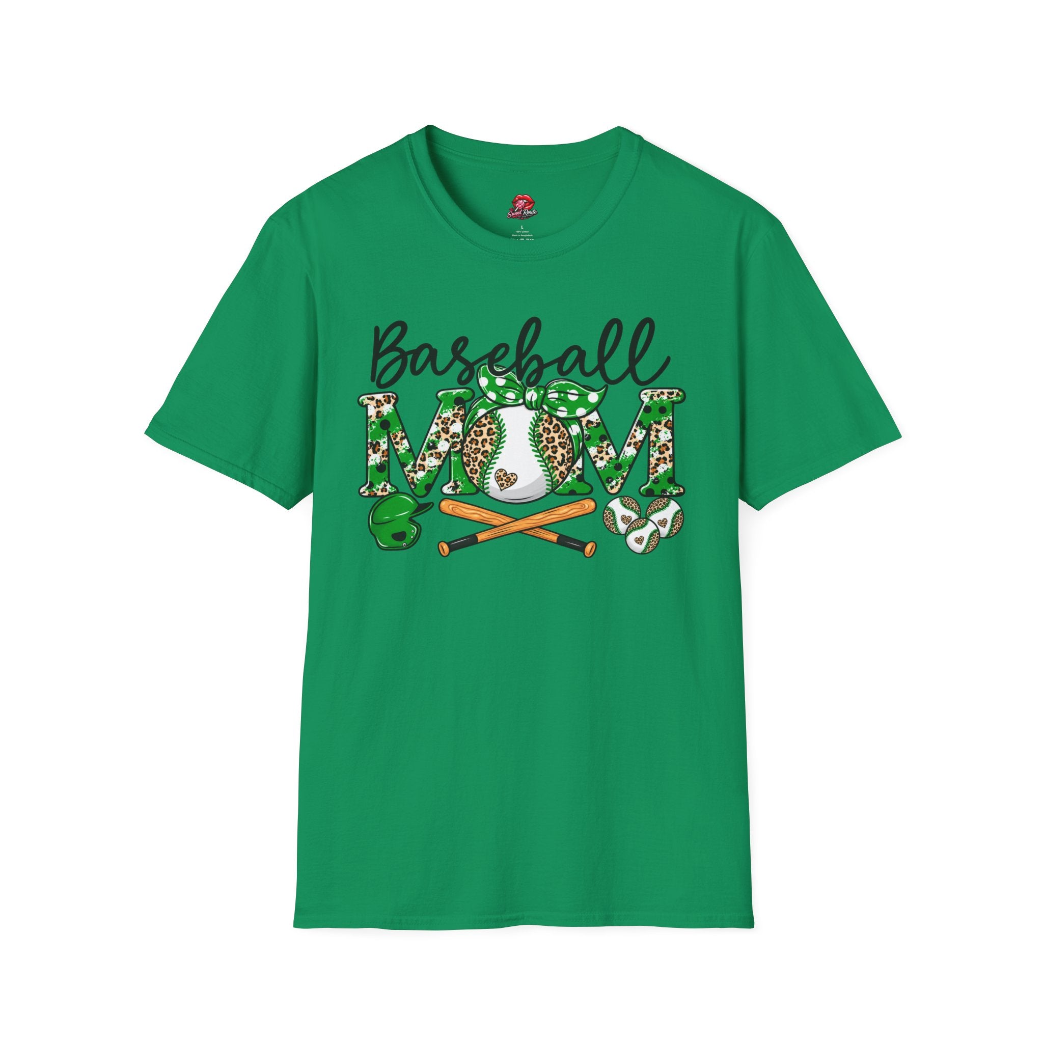 Green Leopard Baseball Mom Tee