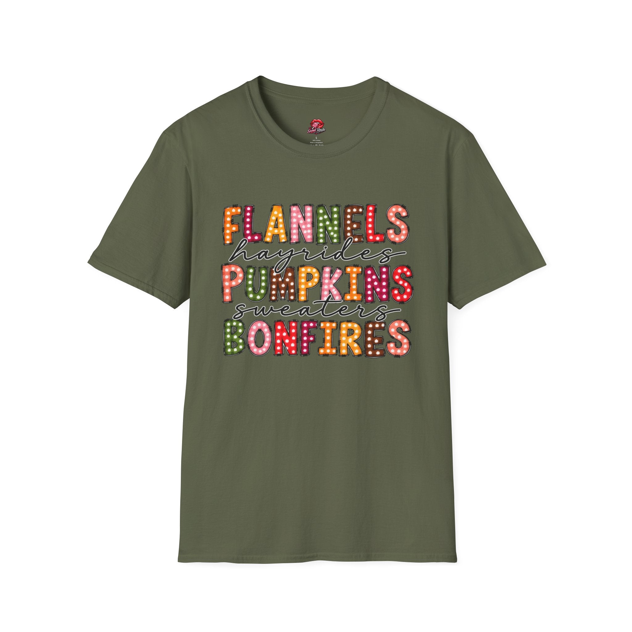 Flannels Hayrides Pumpkins Sweaters Bonfires Tee
