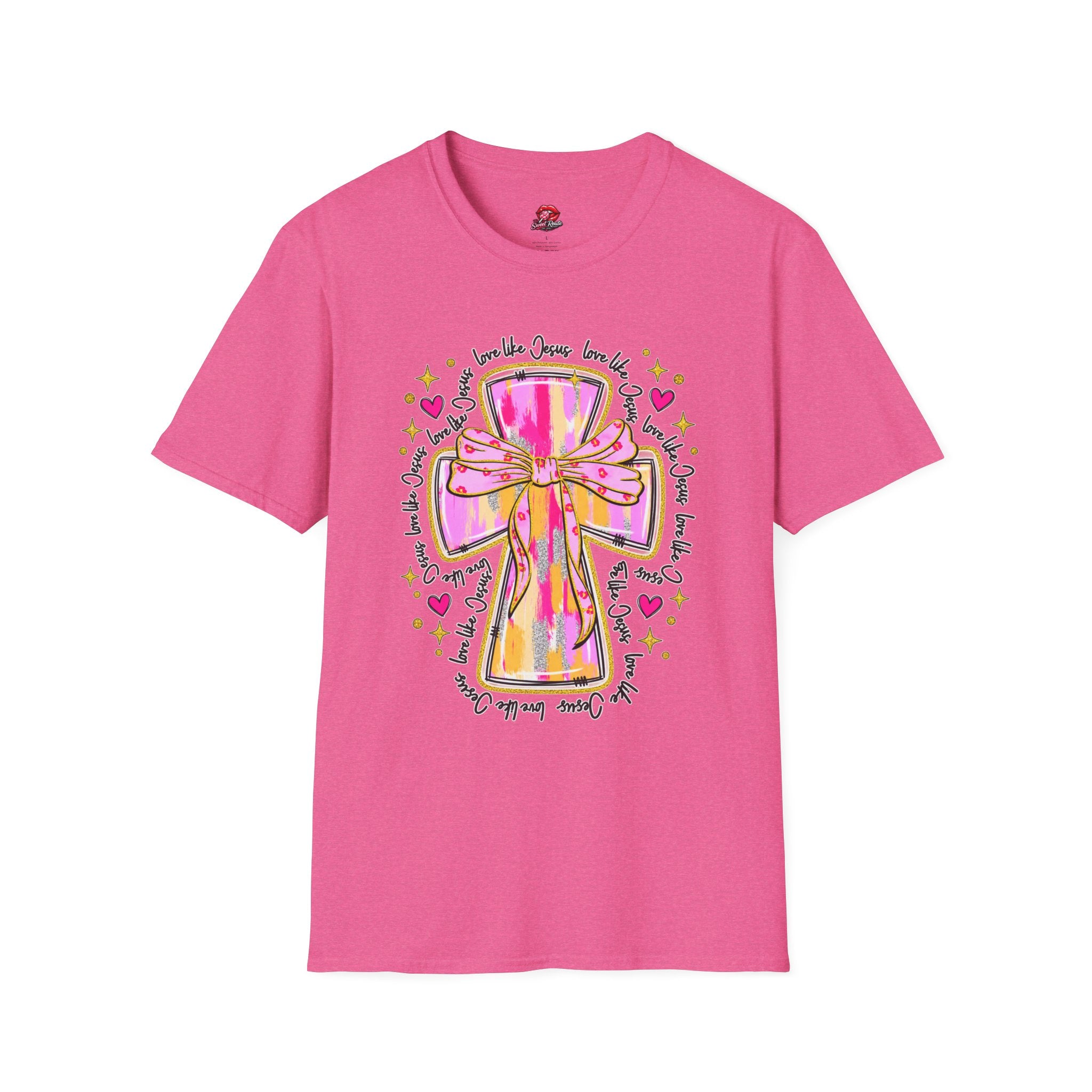 Pink Bow Love Like Jesus Cross Tee