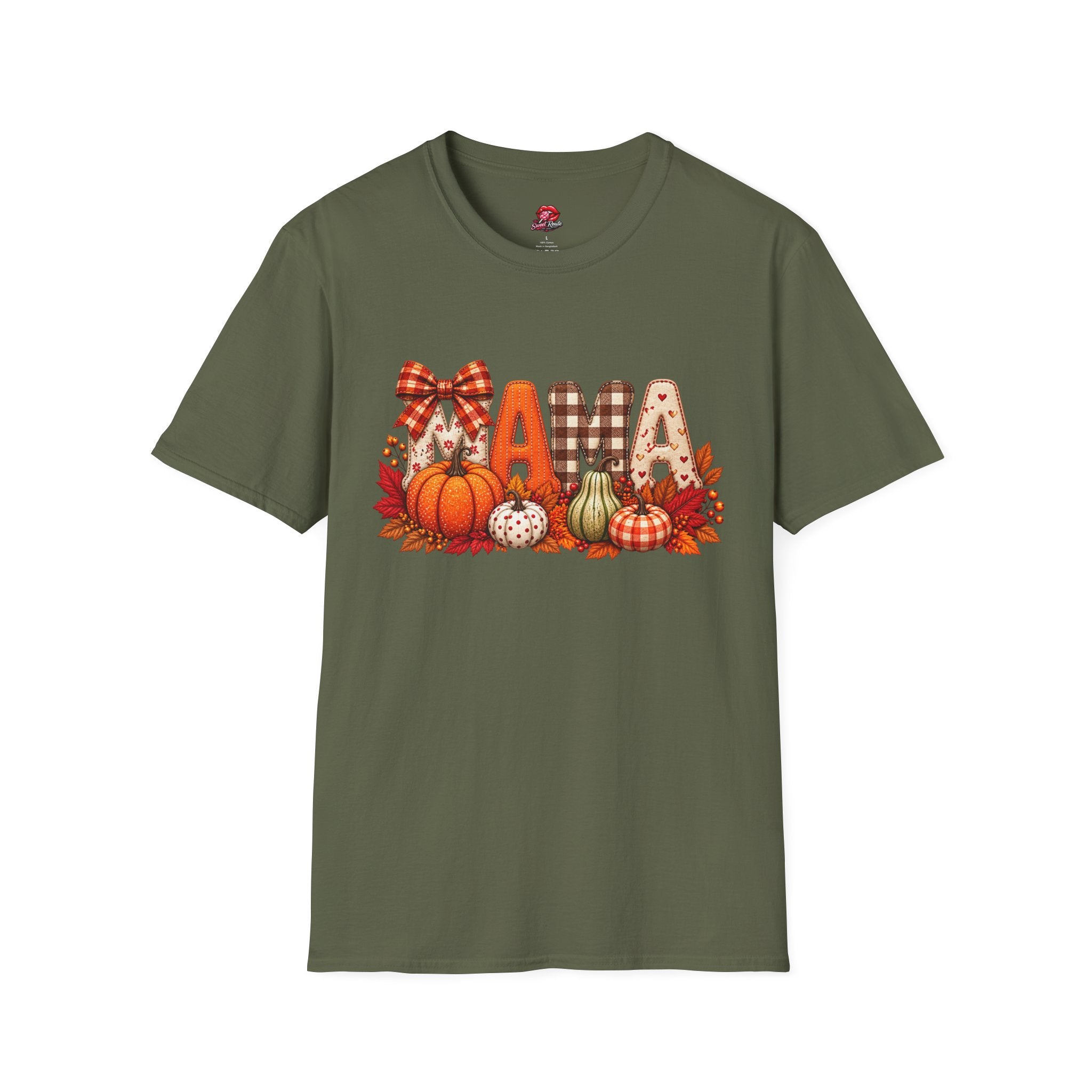Mama Fall Pumpkin T-Shirt — Autumn Plaid & Gingham Harvest Tee