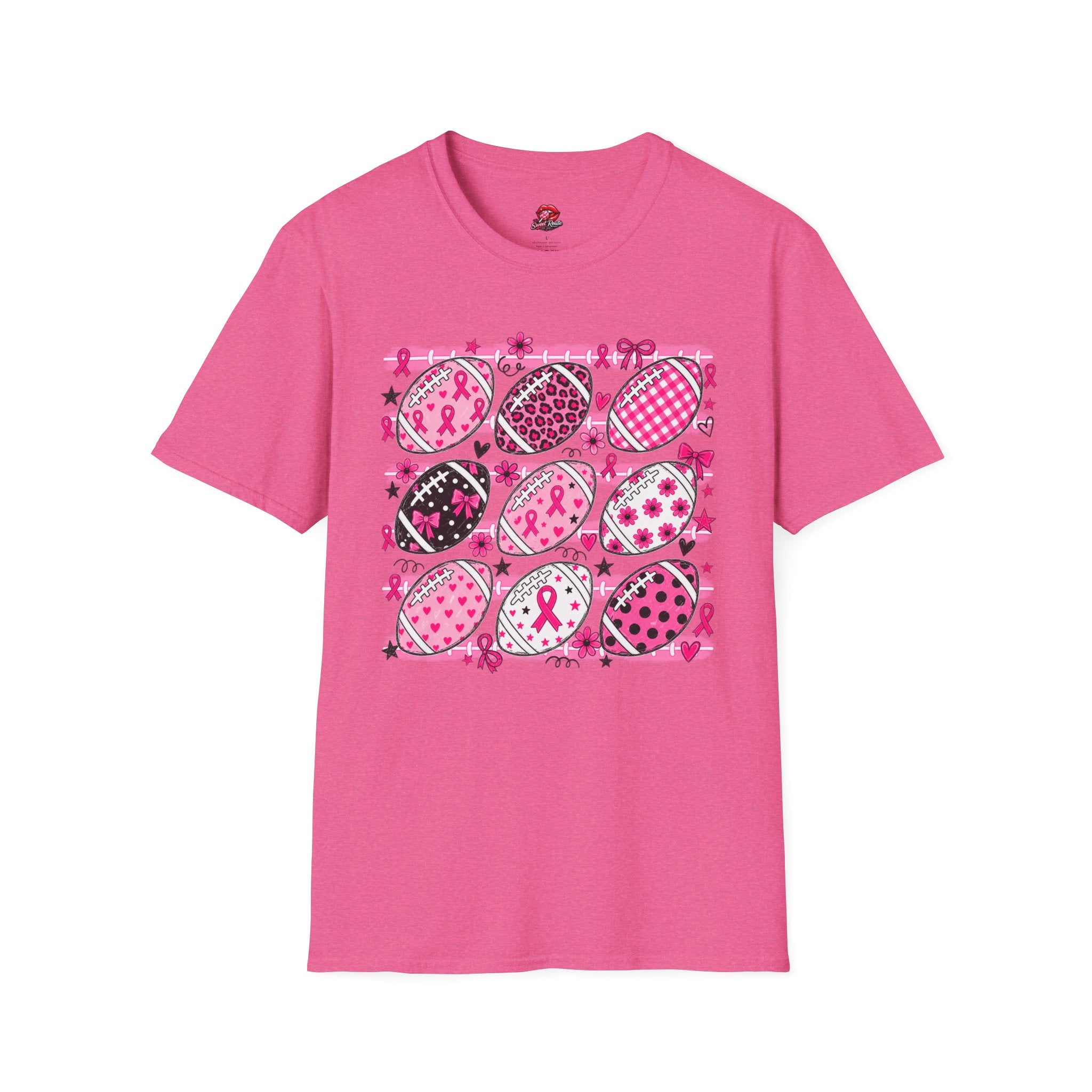 Breast Cancer Awareness Football Pattern T-Shirt