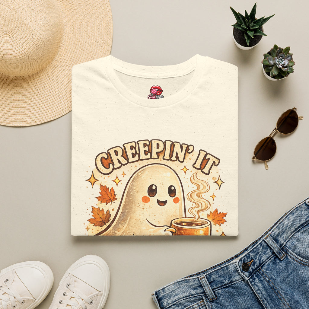 Creepin' It Ghost Coffee Shirt | Cute Halloween Coffee Tee | Fall Ghost Graphic T-Shirt | Spooky Season Coffee Lover Gift
