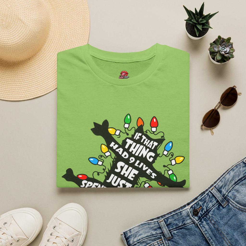 9 Lives Cat and Christmas Lights  T-Shirt