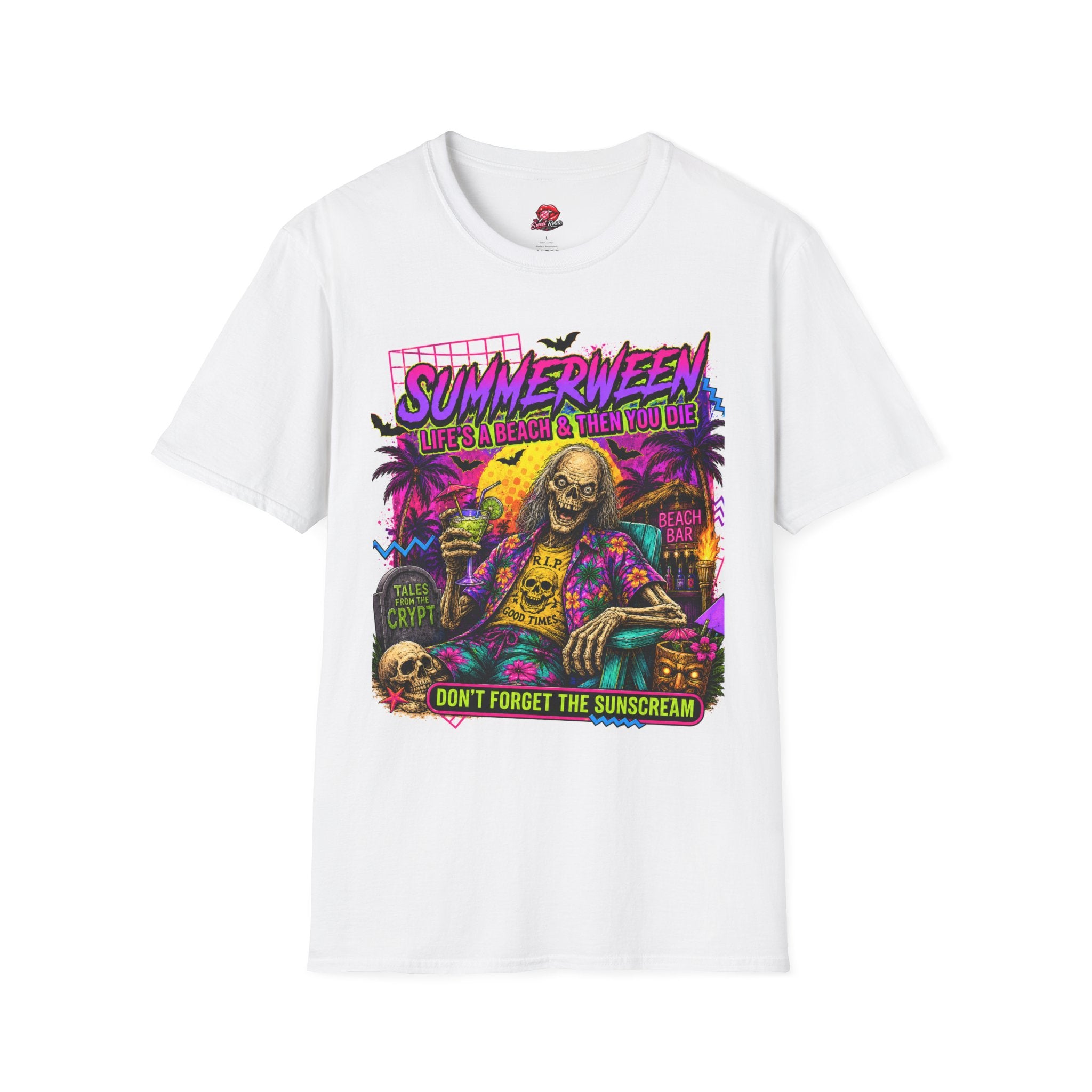 Summerween Life's a Beach & Then You Die' Retro Skull Beach Tee