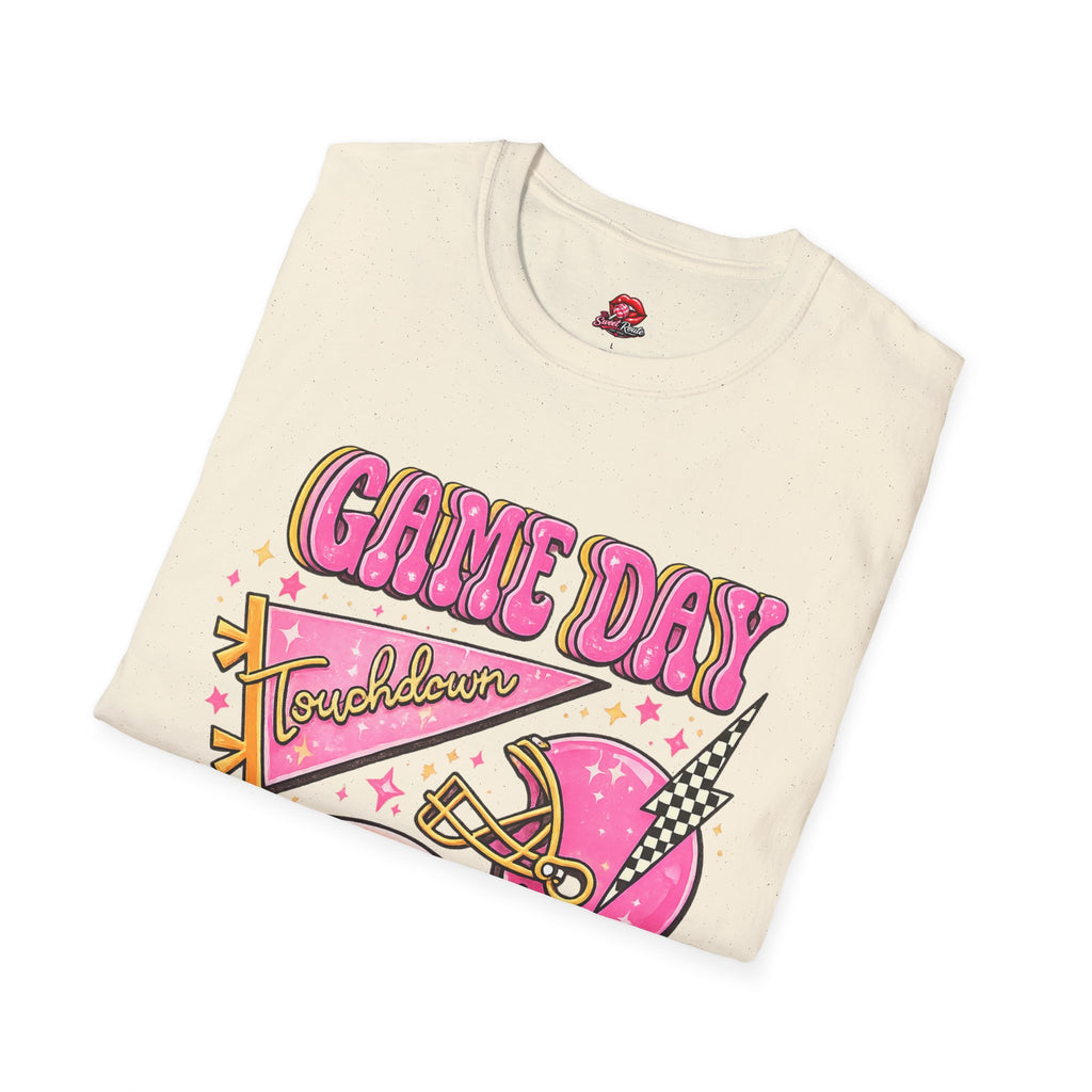 Game Day Touchdown T-Shirt | Pink Retro Football Graphic Tee | Cute Football Fan Shirt