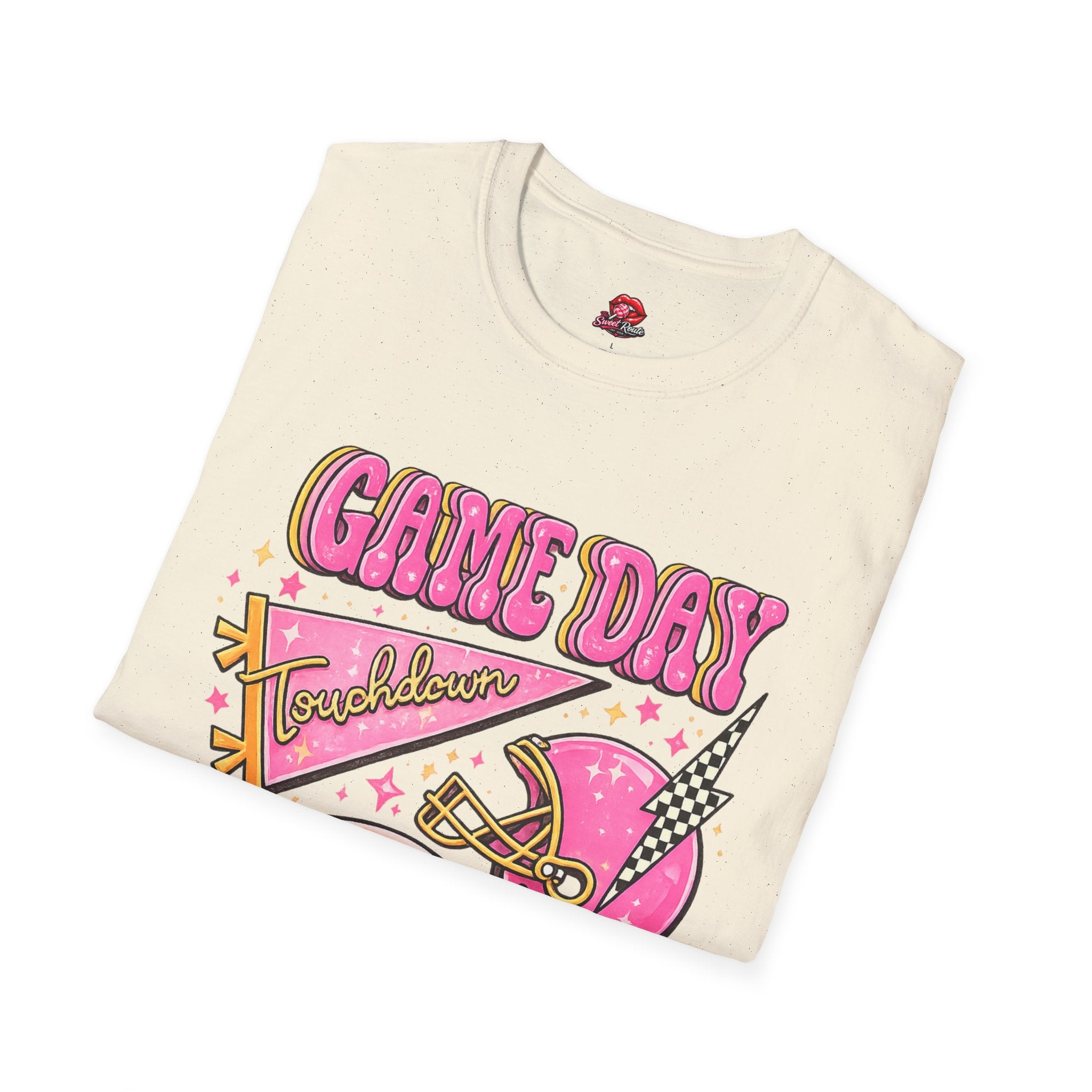 Game Day Touchdown T-Shirt | Pink Retro Football Graphic Tee | Cute Football Fan Shirt