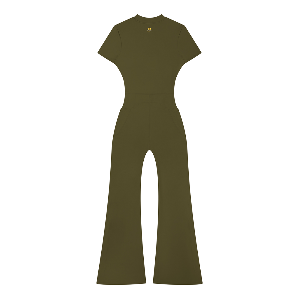 Sweet Route Women’s Tight Flared Leg Quarter-Zip Jumpsuit