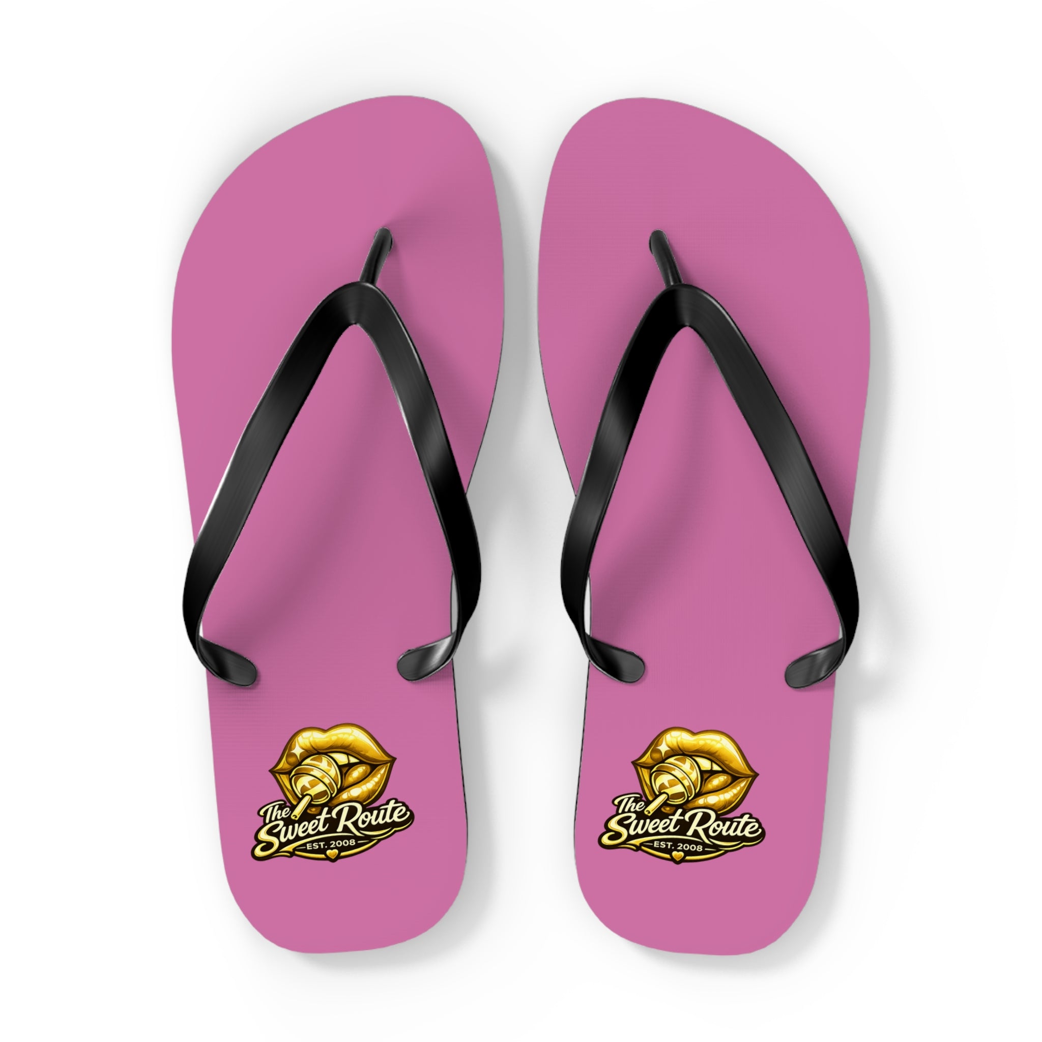 Gold Sweet Route Logo Beach Sandals