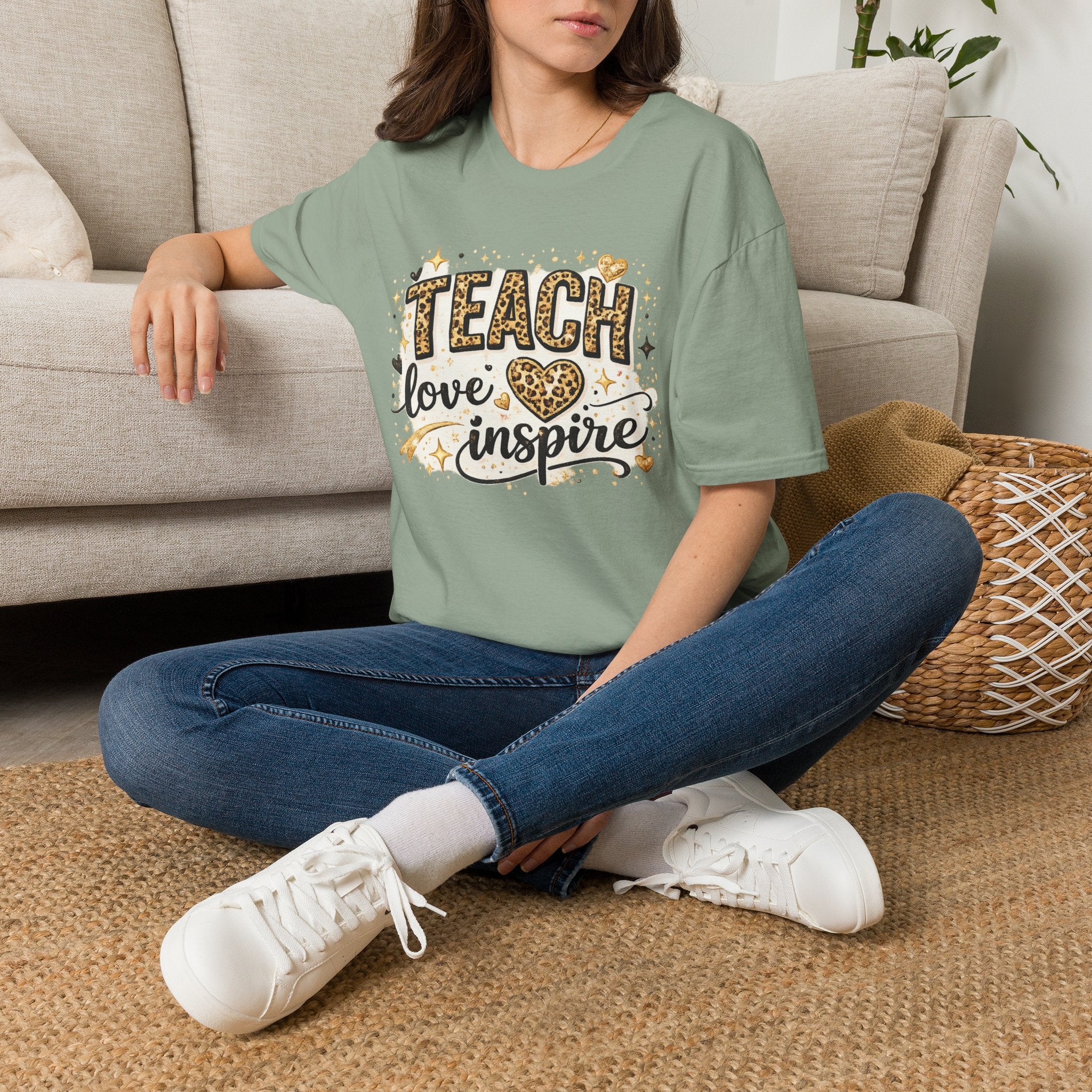 Teacher Leopard Heart T-Shirt | Teach Love Inspire Graphic Tee | Inspirational Teacher Shirt