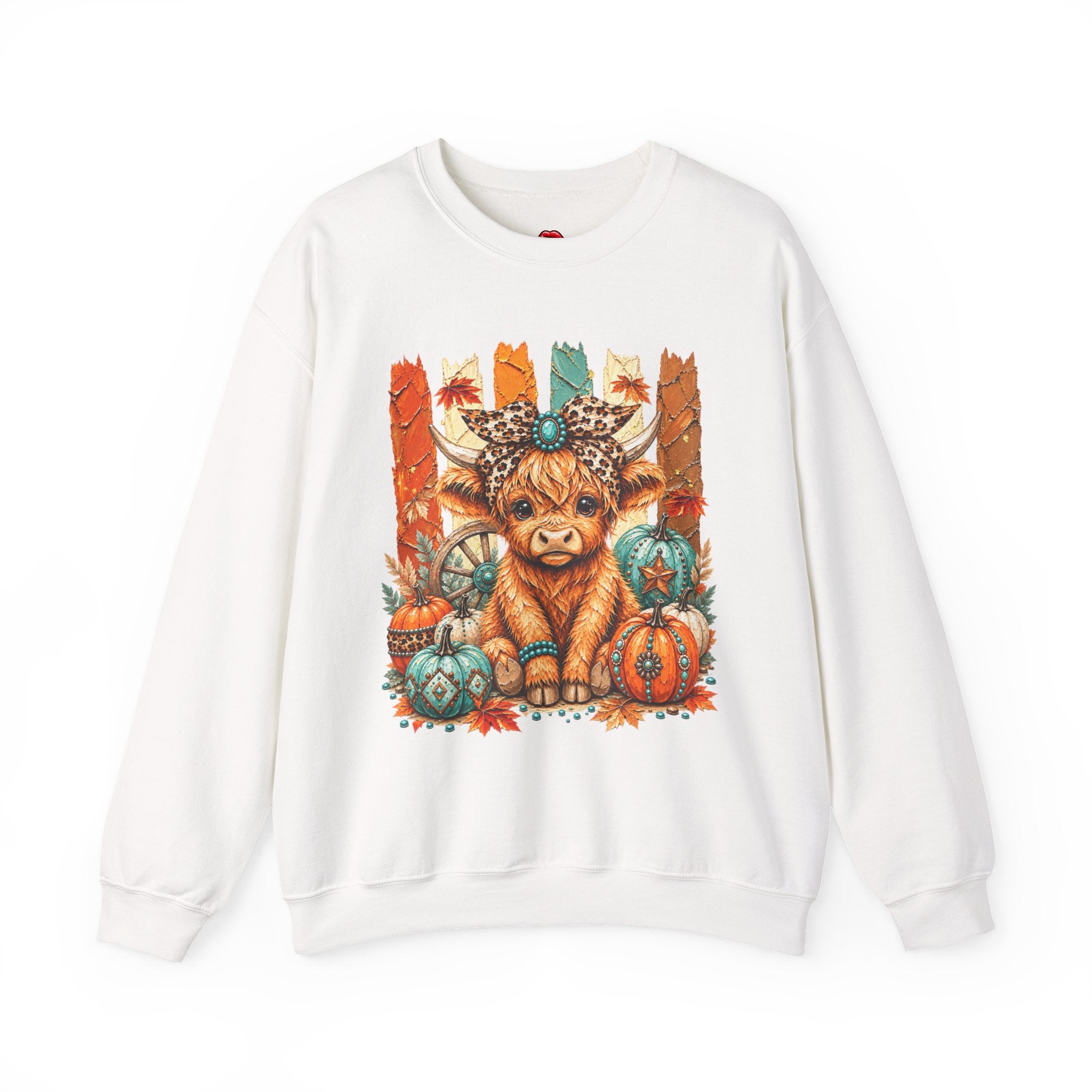 Autumn Highland Cow Crewneck Sweatshirt — Cute Fall Pumpkin Farm Sweatshirt