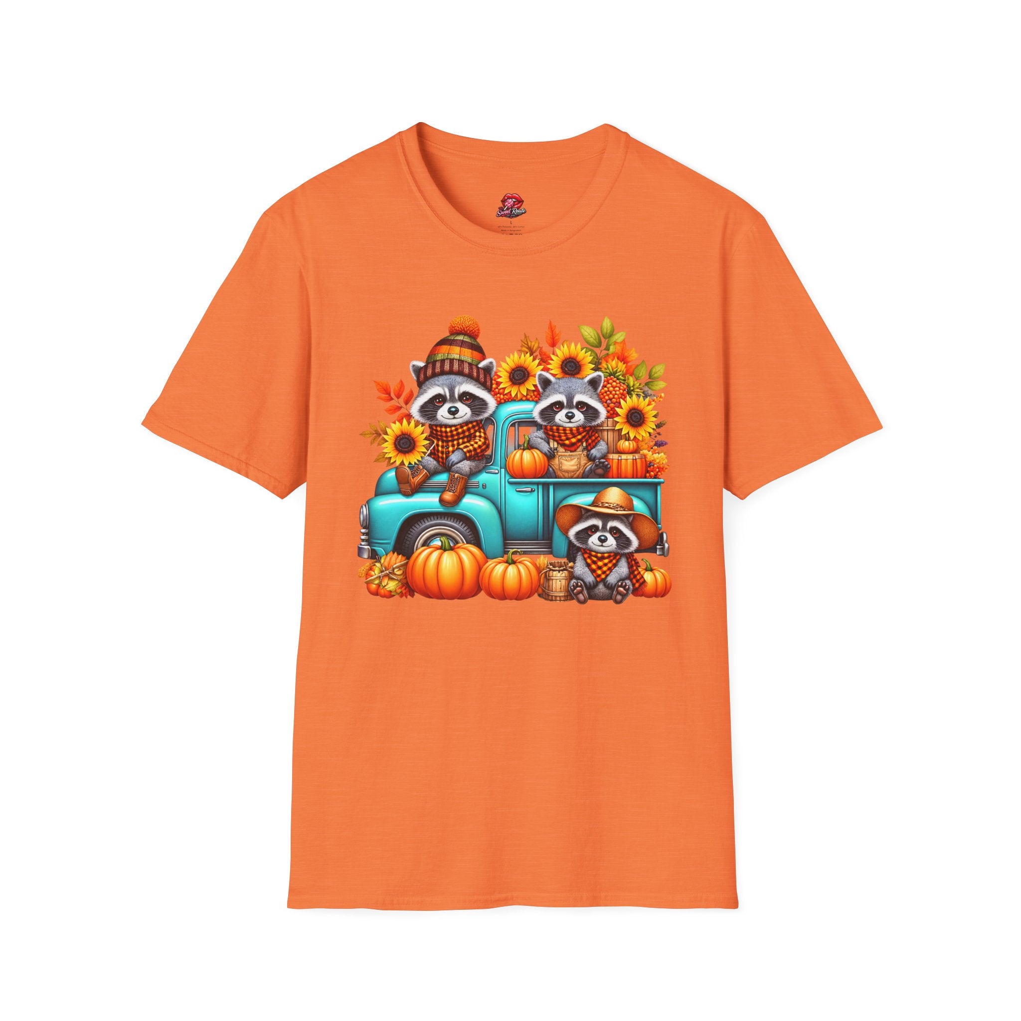 Cute Sunflowers & Pumpkins Autumn Raccoon Tee