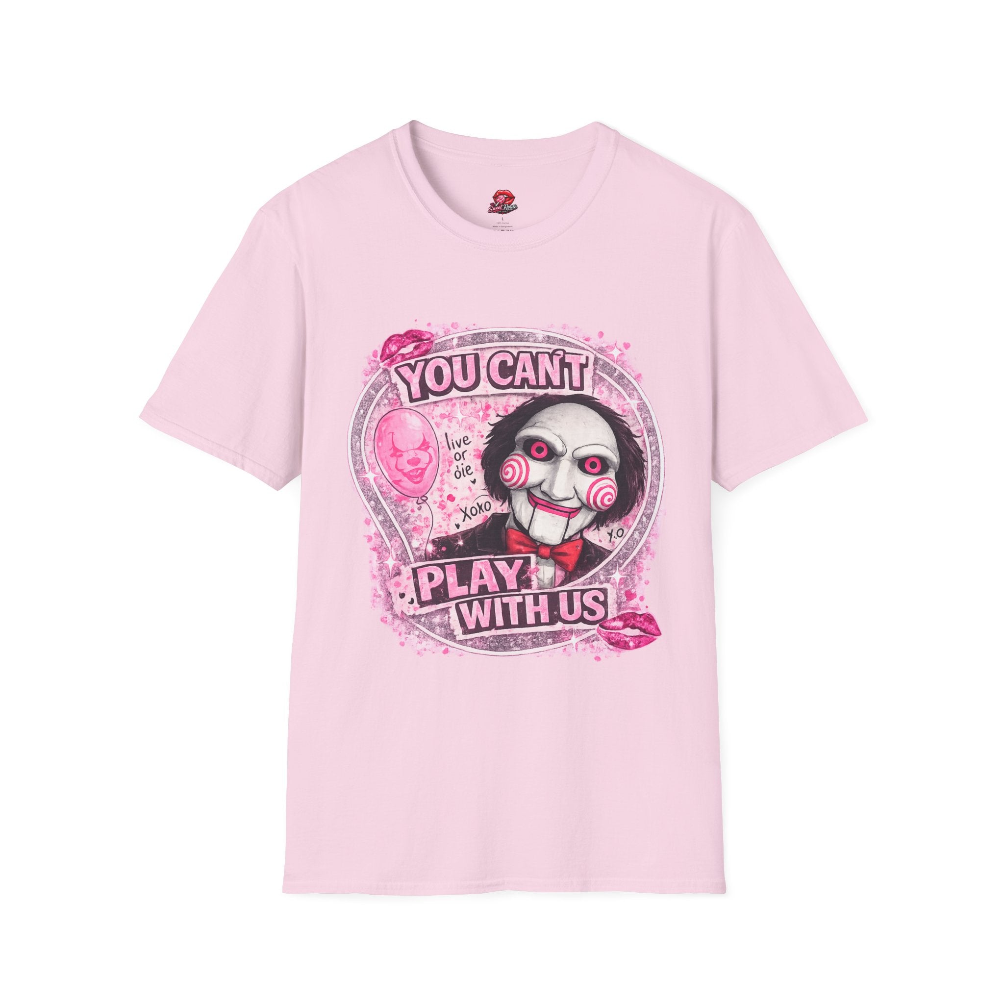 You Can’t Play With Us Horror T-Shirt | Pink Jigsaw Doll Inspired Graphic Tee | Cute Spooky Halloween Shirt