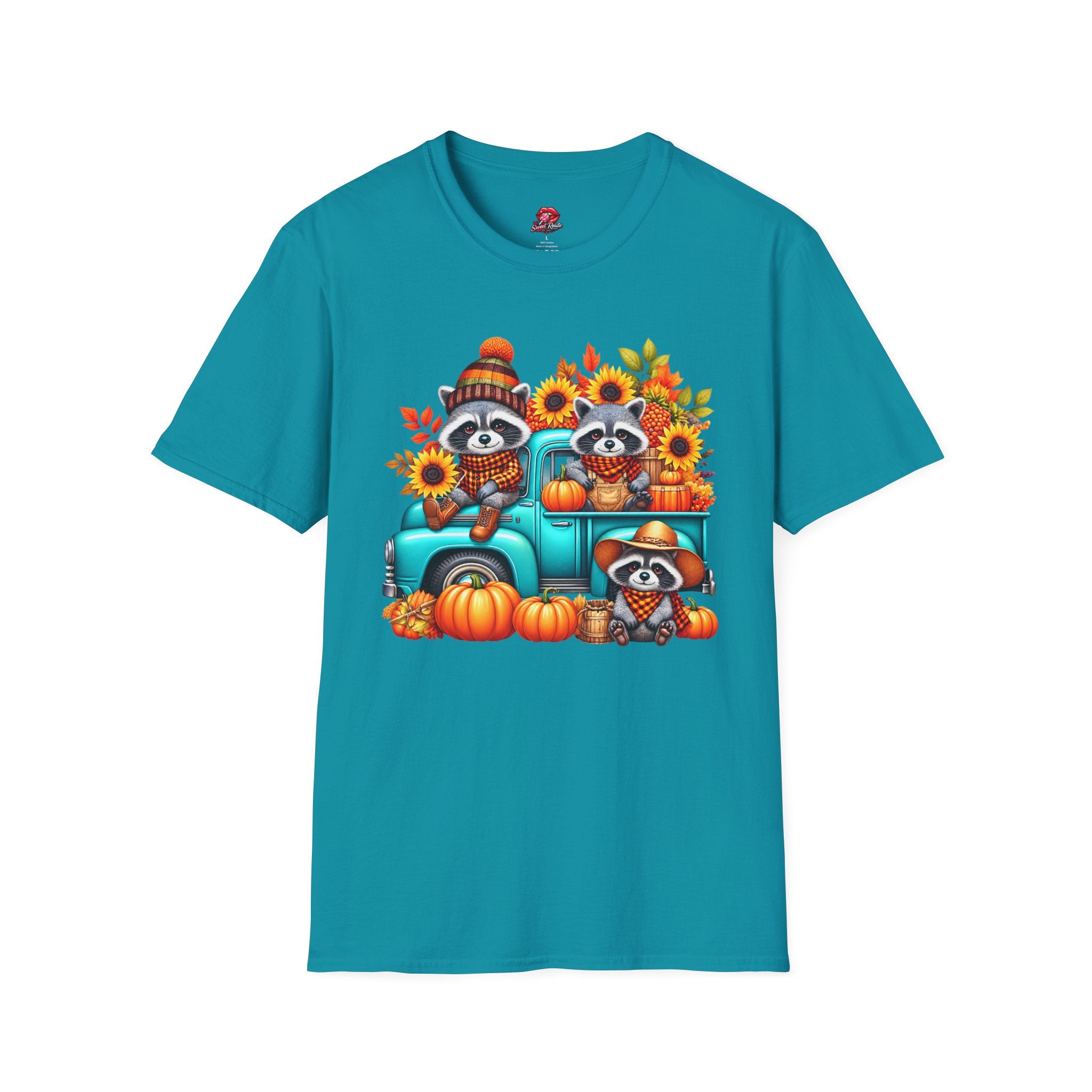 Cute Sunflowers & Pumpkins Autumn Raccoon Tee