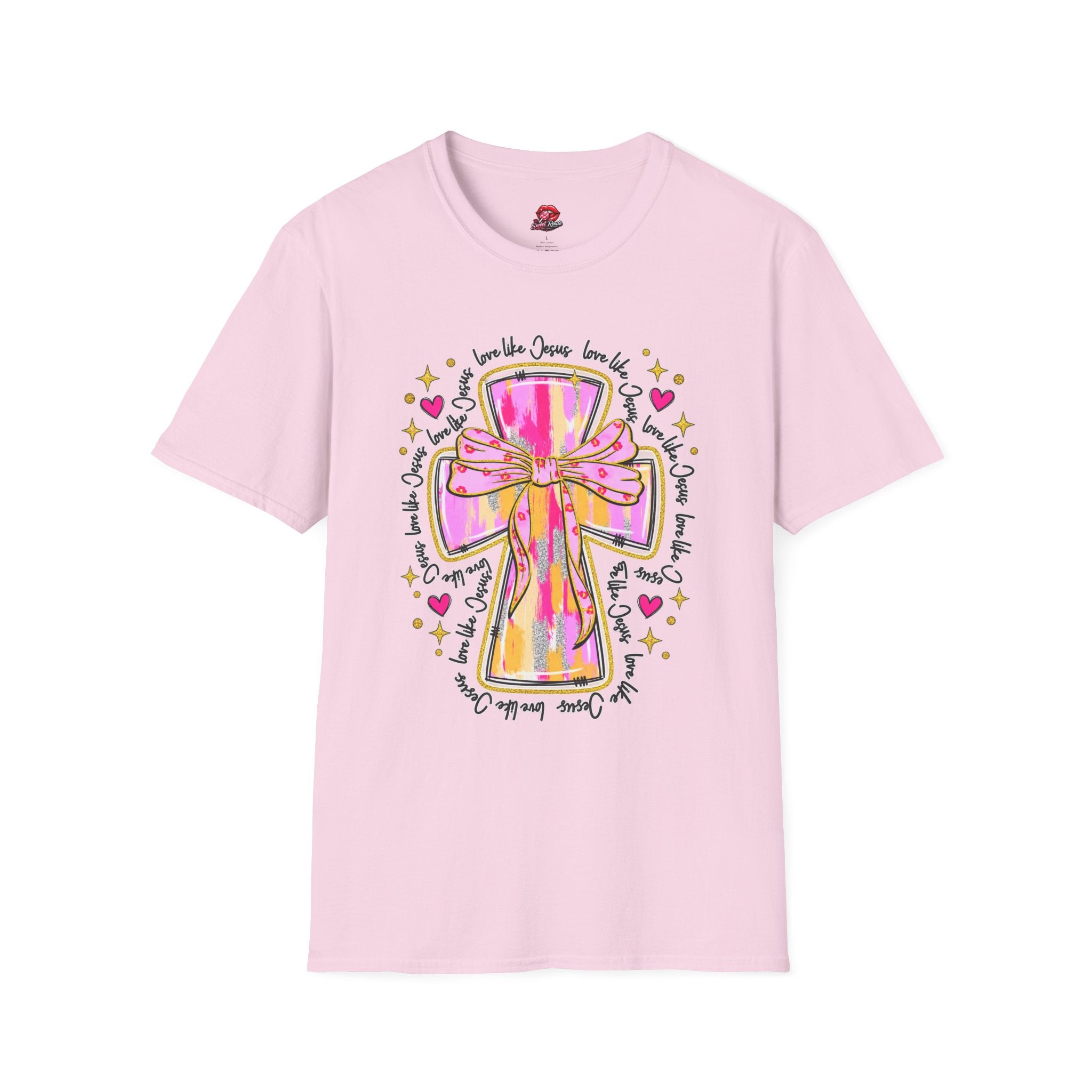 Pink Bow Love Like Jesus Cross Tee