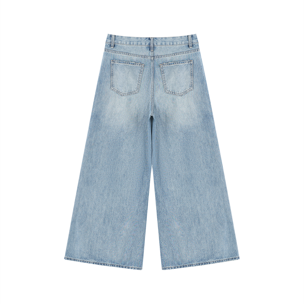 Sweet Route Women's Vintage Wash Distressed Wide Leg Jeans
