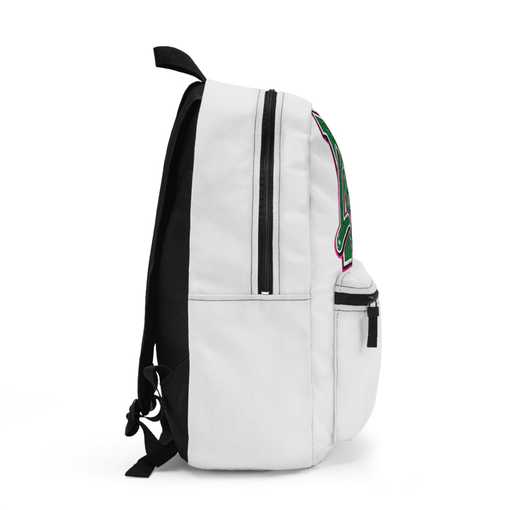 Loboes M Script Backpack — School Tote with Green Letter M Logo