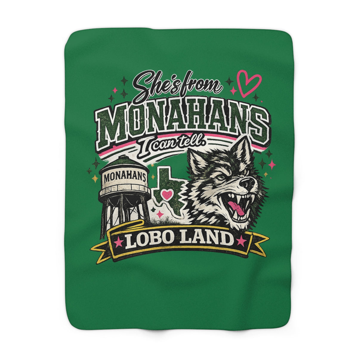 Monahans Lobo Land Sherpa Blanket – 'She's From Monahans' Fleece Throw